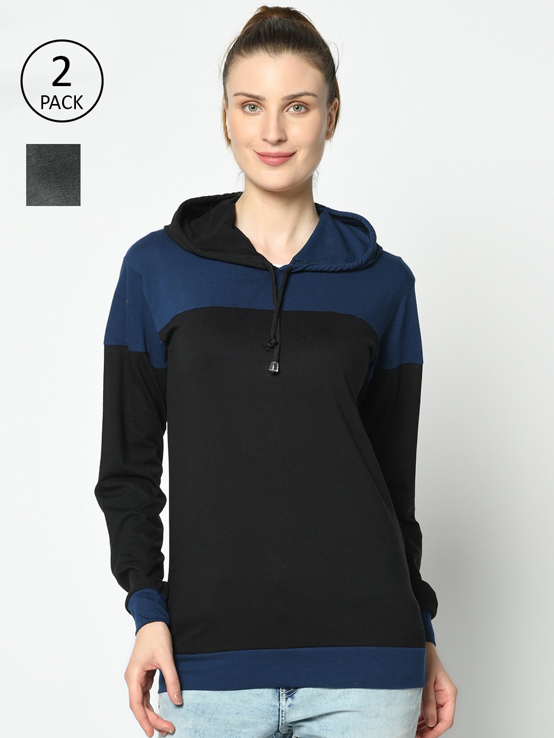

MACK JONNEY Women Pack of 2 Hooded T-shirts, Grey