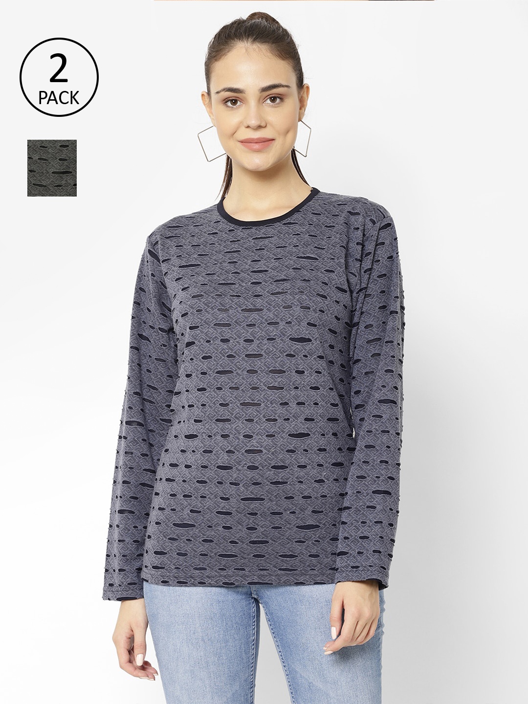 

VIMAL JONNEY Women Pack of 2 T-shirts, Navy blue