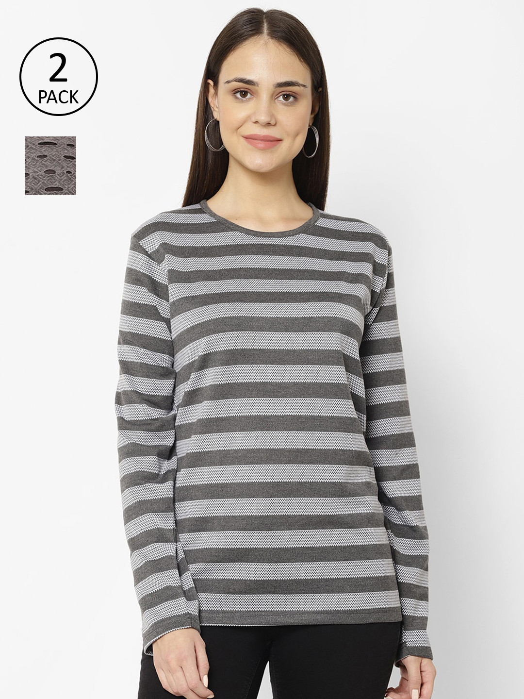 

VIMAL JONNEY Women Grey and Brown Pack of 2 Long Sleeves T-shirts