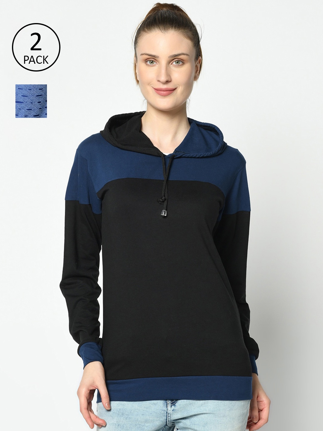 

VIMAL JONNEY Women Black & Blue Pack Of 2 T-shirts