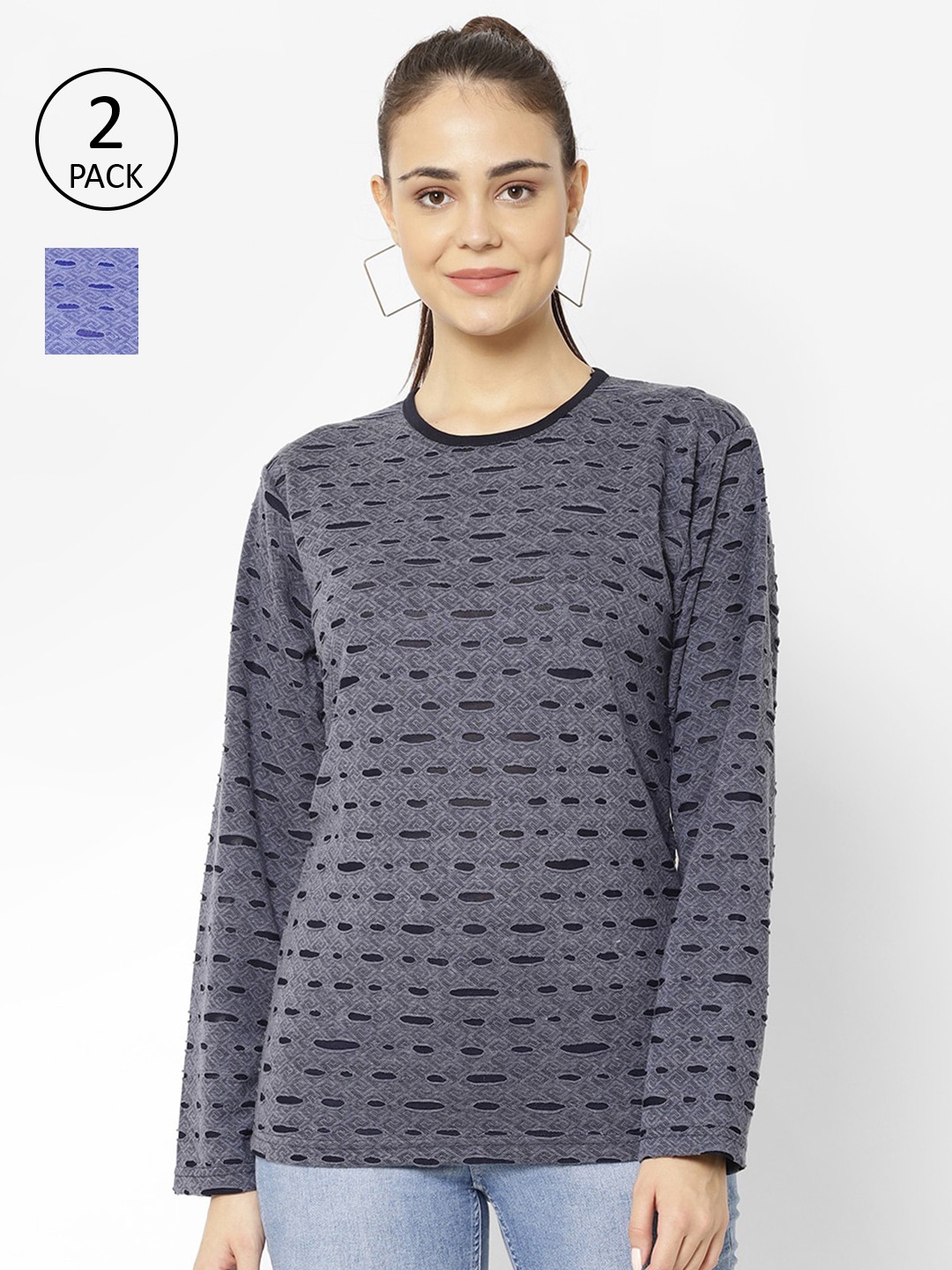 

VIMAL JONNEY Women Pack of 2 T-shirts, Navy blue