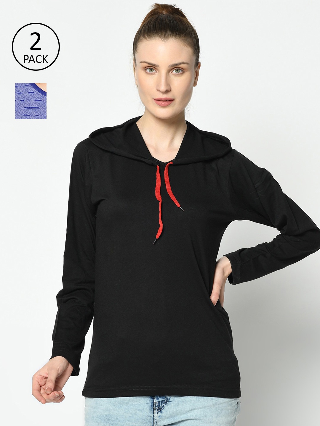 

VIMAL JONNEY Women Black & Blue Pack Of 2 T-shirts