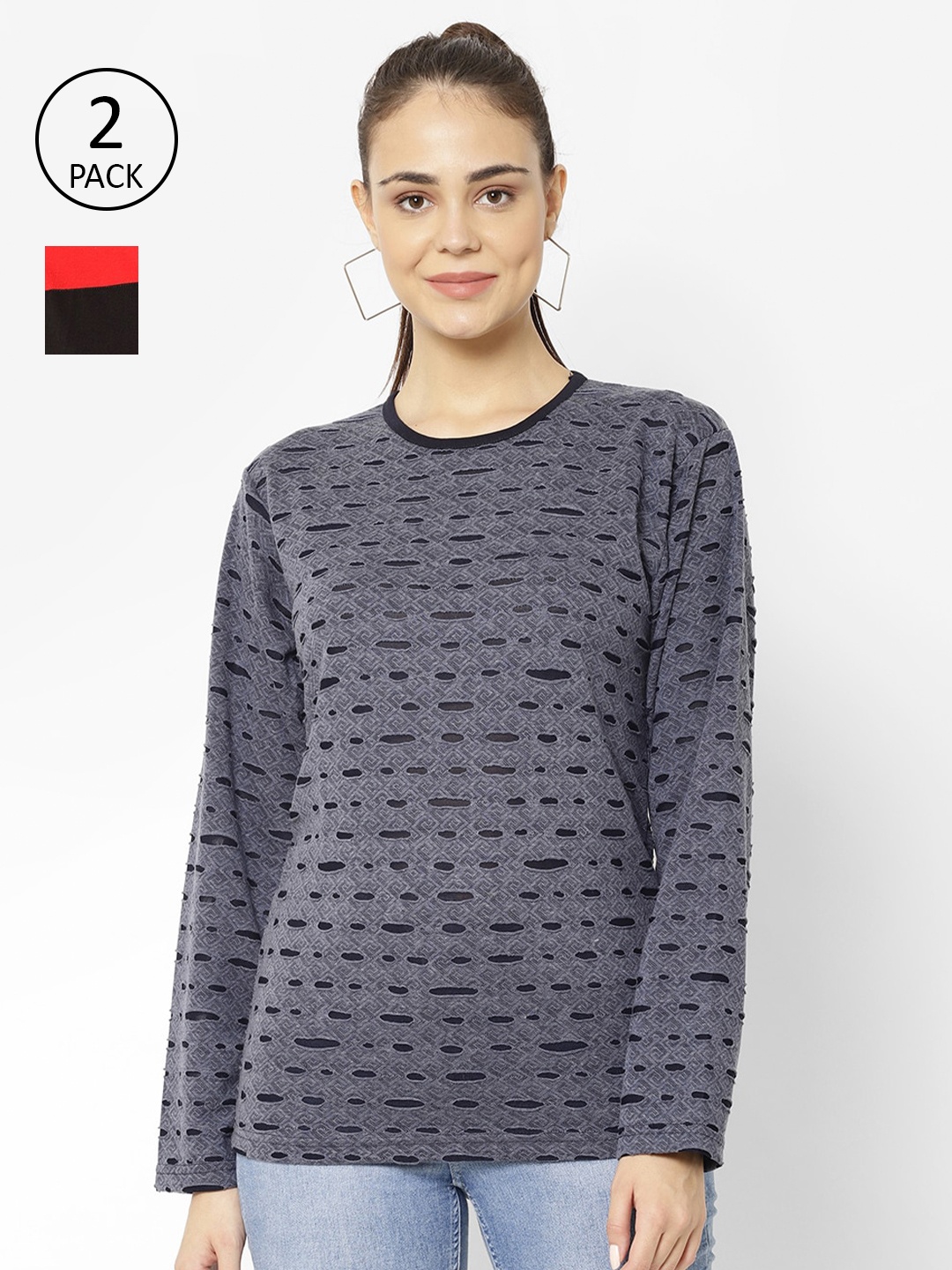 

VIMAL JONNEY Women Pack Of 2 Navy Blue & Red T-shirts