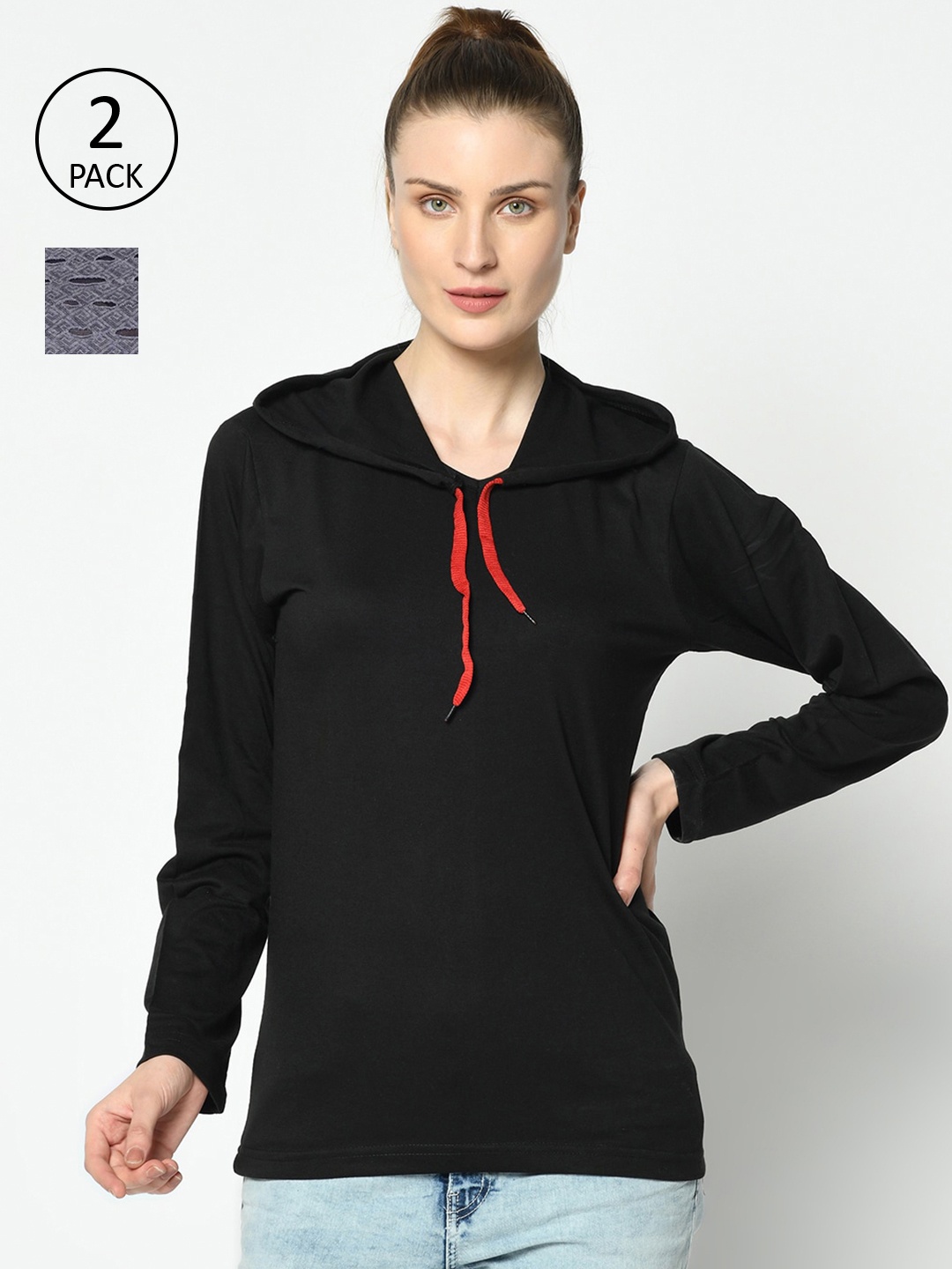 

VIMAL JONNEY Women Pack of 2 T-shirts, Black
