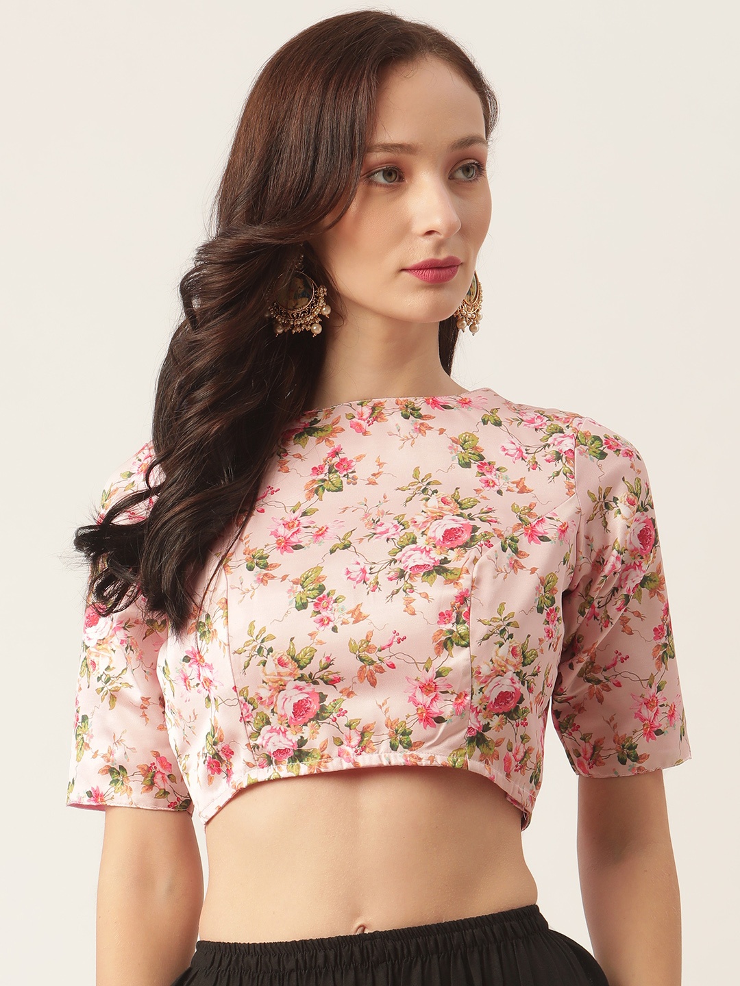 

Studio Shringaar Pink & Green Floral Print Saree Blouse