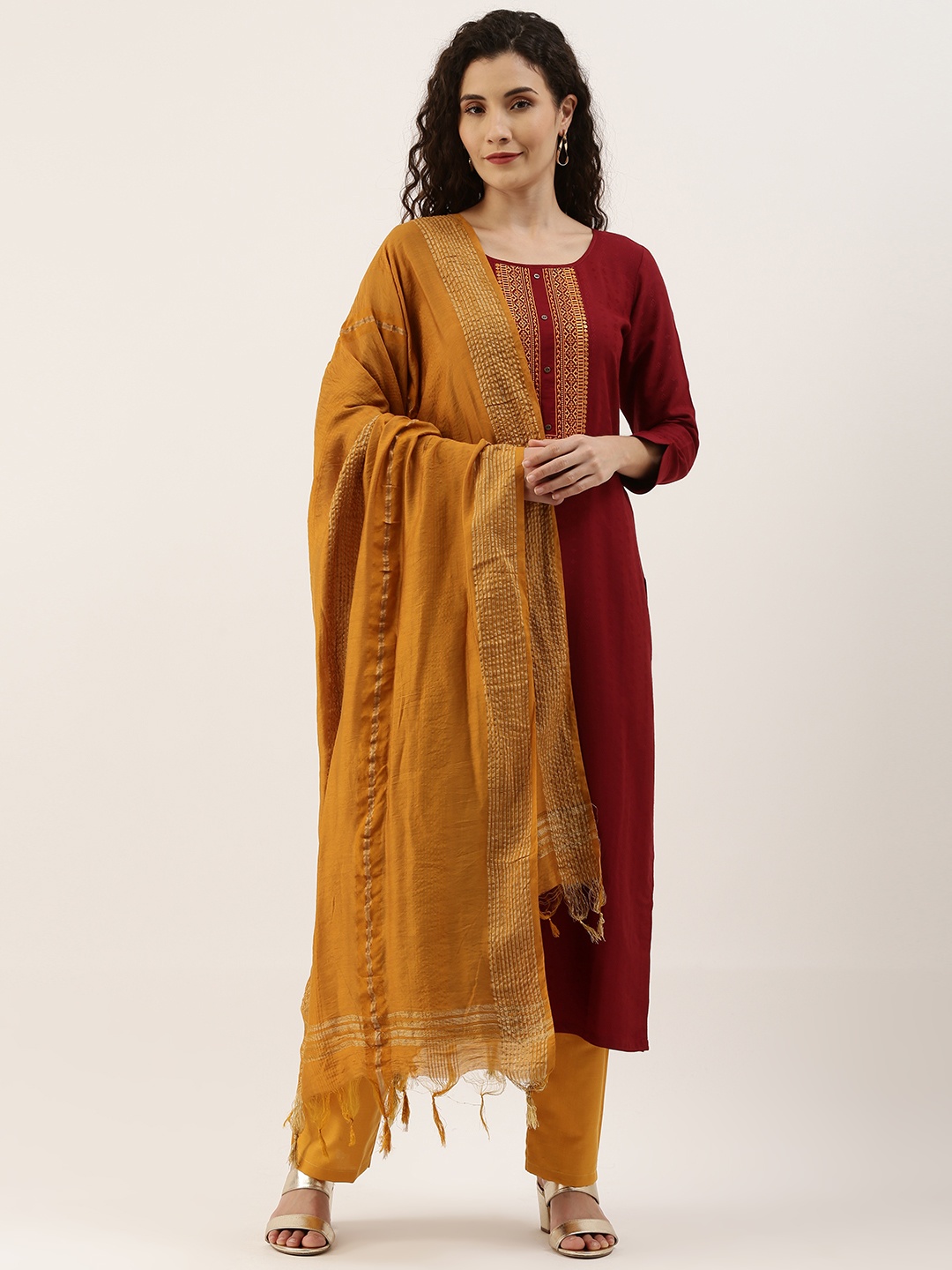 

SheWill Maroon Embroidered Unstitched Dress Material