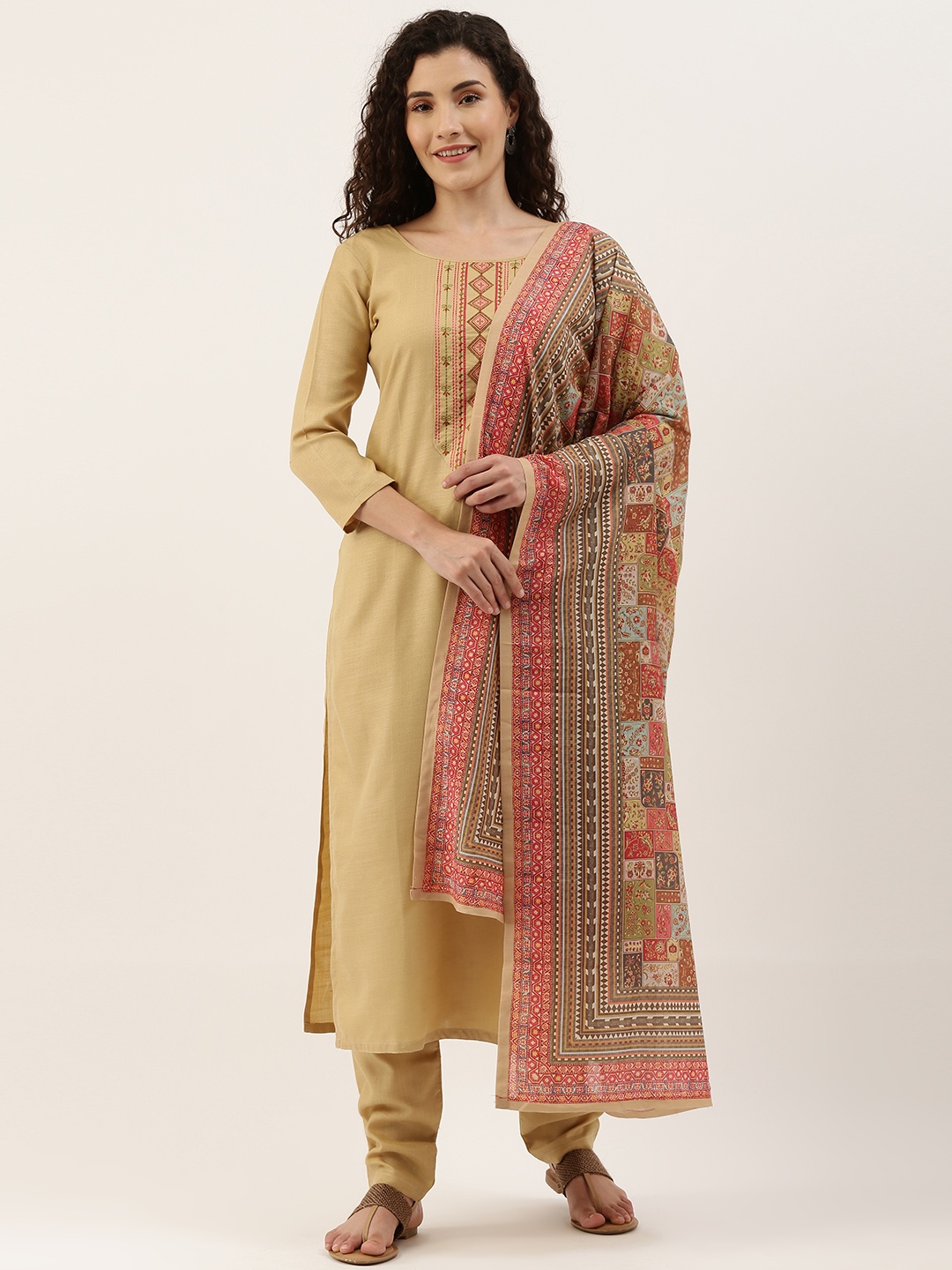 

SheWill Beige Unstitched Dress Material