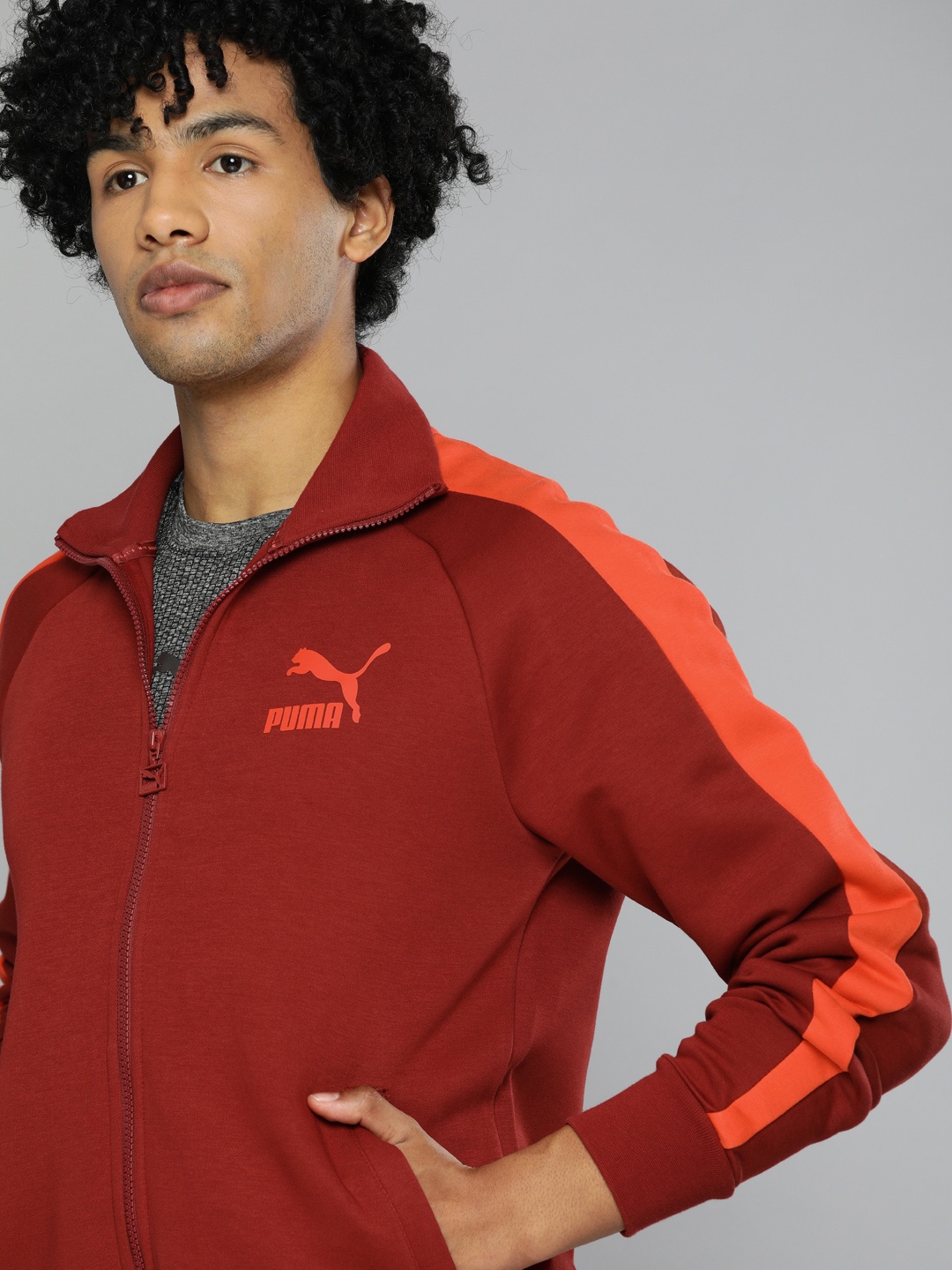 

Puma Men Red Colourblocked Iconic T7 Double Knit Track Bomber Jacket