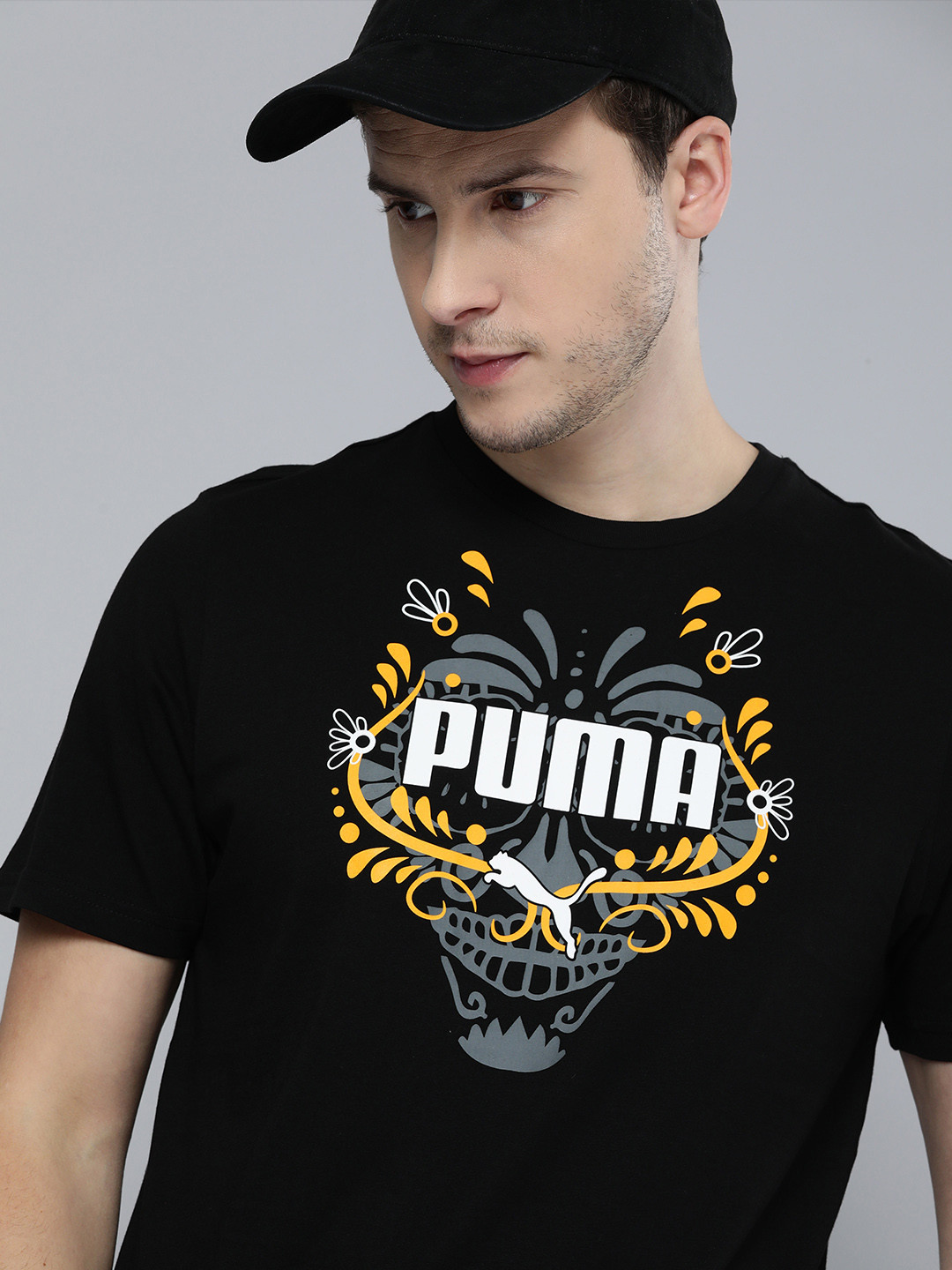 

Puma Men Black Graphic Printed Pure Cotton T-shirt