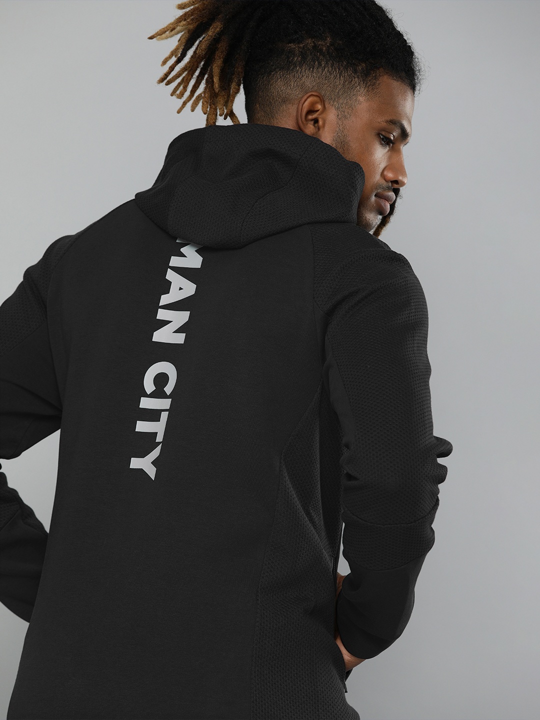 

Puma Men Black Manchester City Hooded Bomber Football Jacket