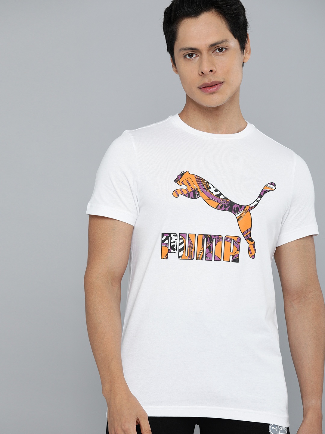 

Puma Men White Cotton Front Graphic Brand Logo Printed T-shirt
