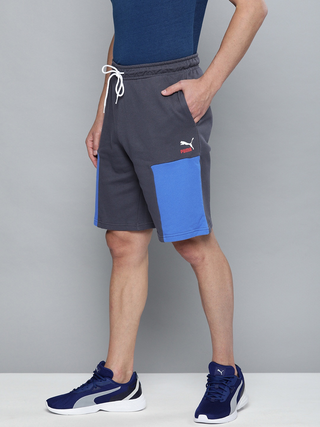 

Puma Men Grey Colourblocked CLSX Knitted Regular Fit Sports Shorts