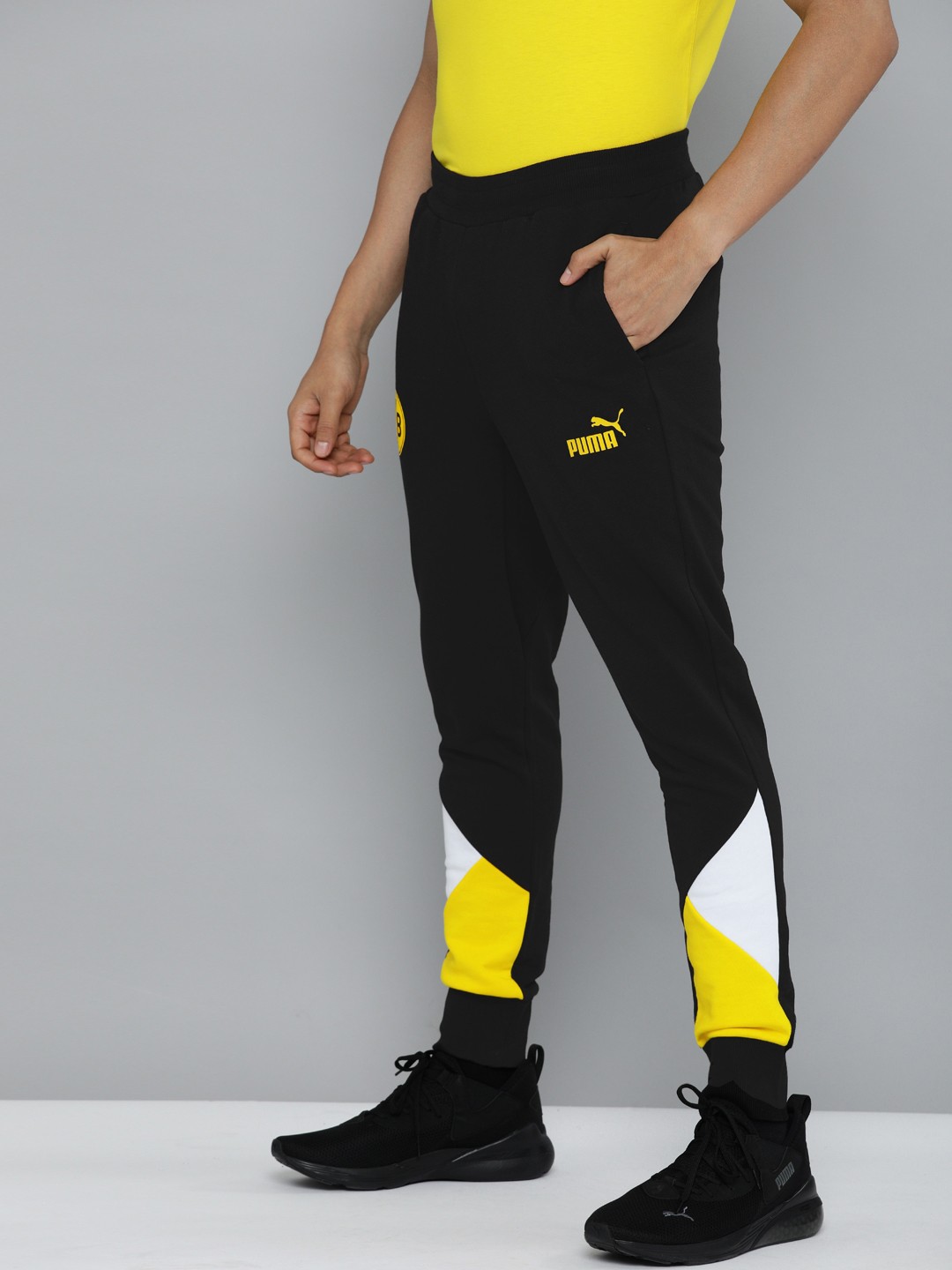 

Puma Men Black & Yellow BVB ftblCulture Football Sustainable Football Track Pants