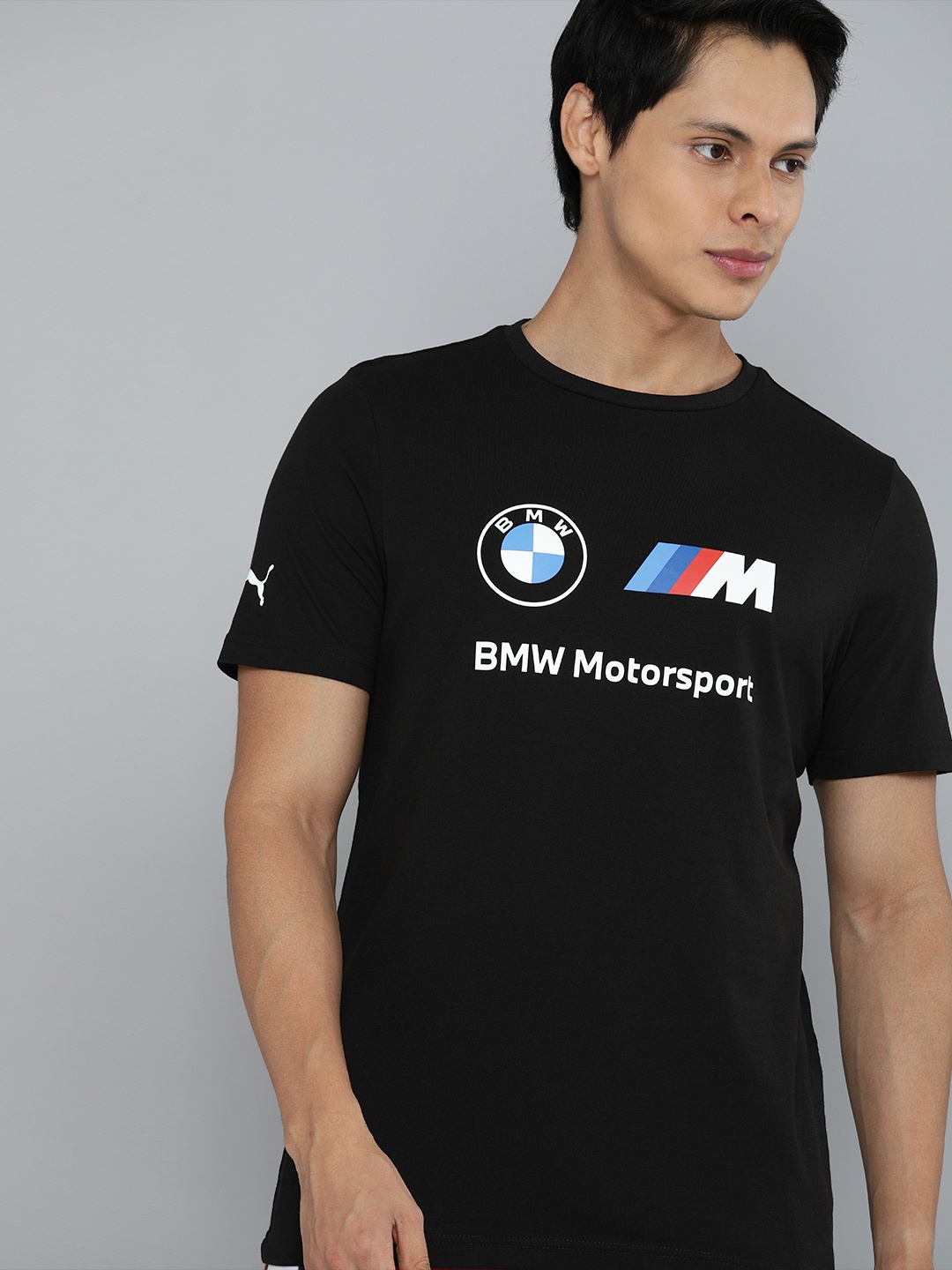 

PUMA Motorsport Men Black Brand Logo BMW Essential Printed Pure Cotton MSP T-shirt