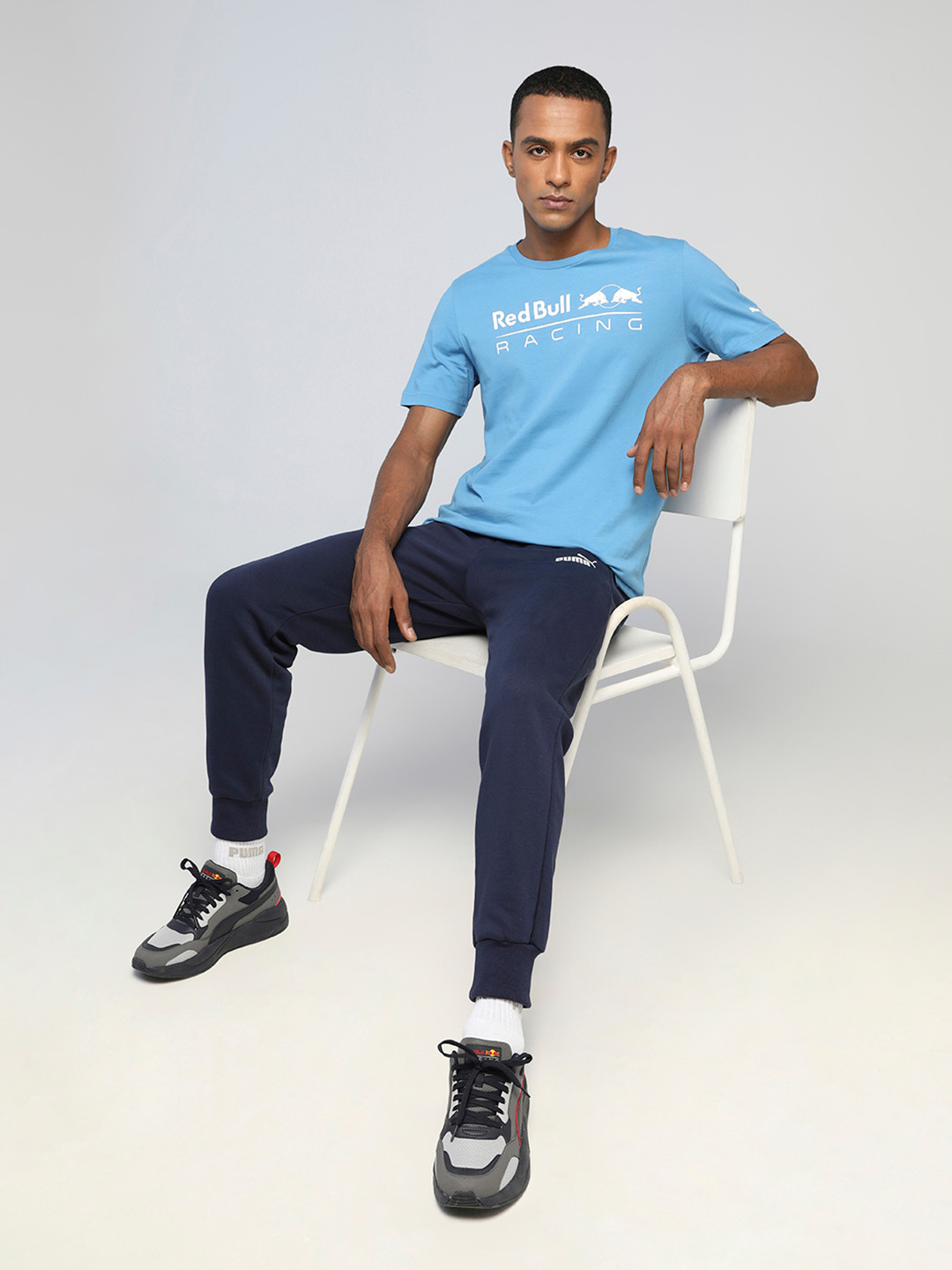 

PUMA Motorsport Men Blue White Printed Pure Cotton Motorsport T-shirt
