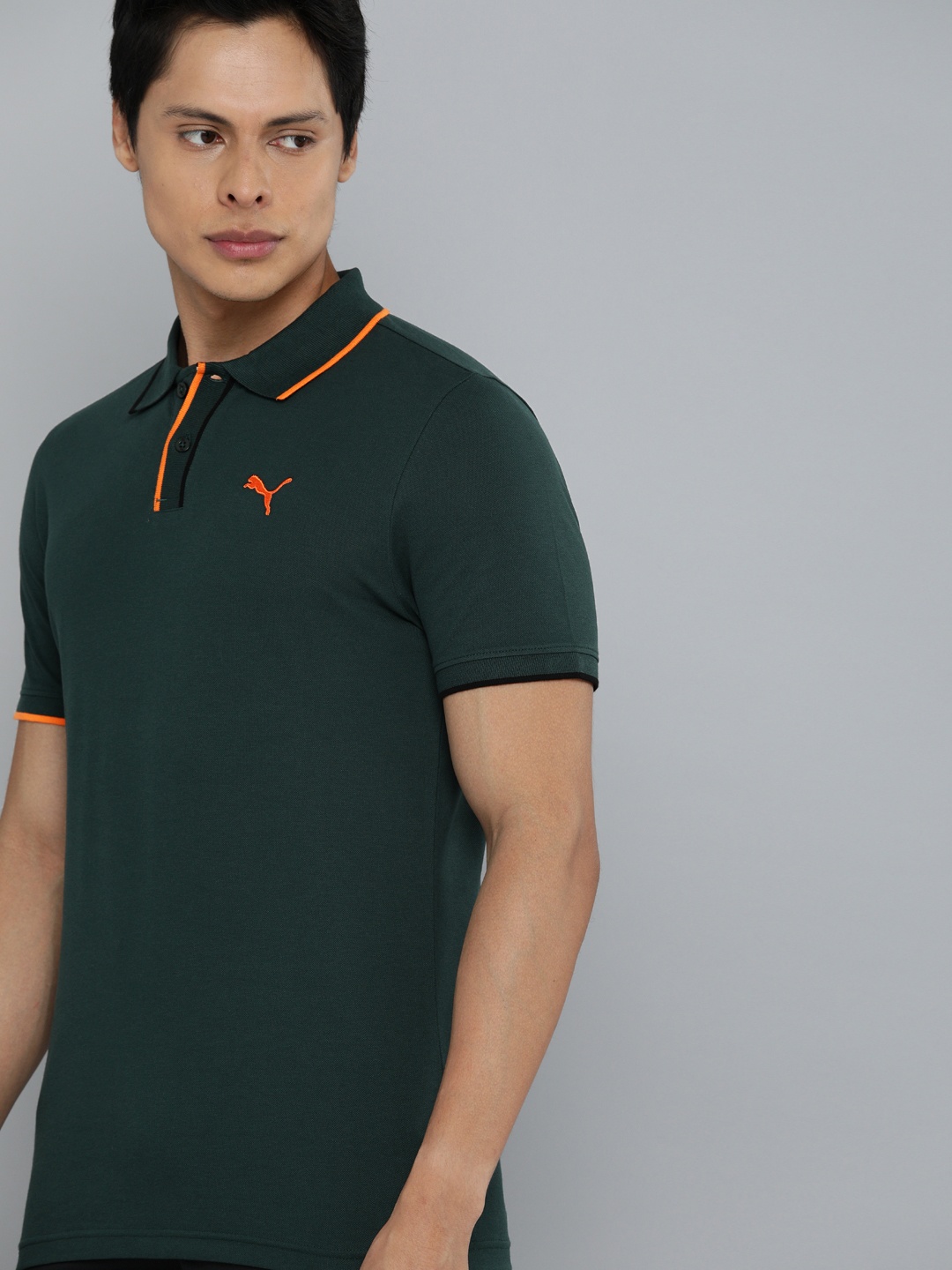 

Puma Men Olive Green Solid Slim-Fit Stylized II Polo T-shirt