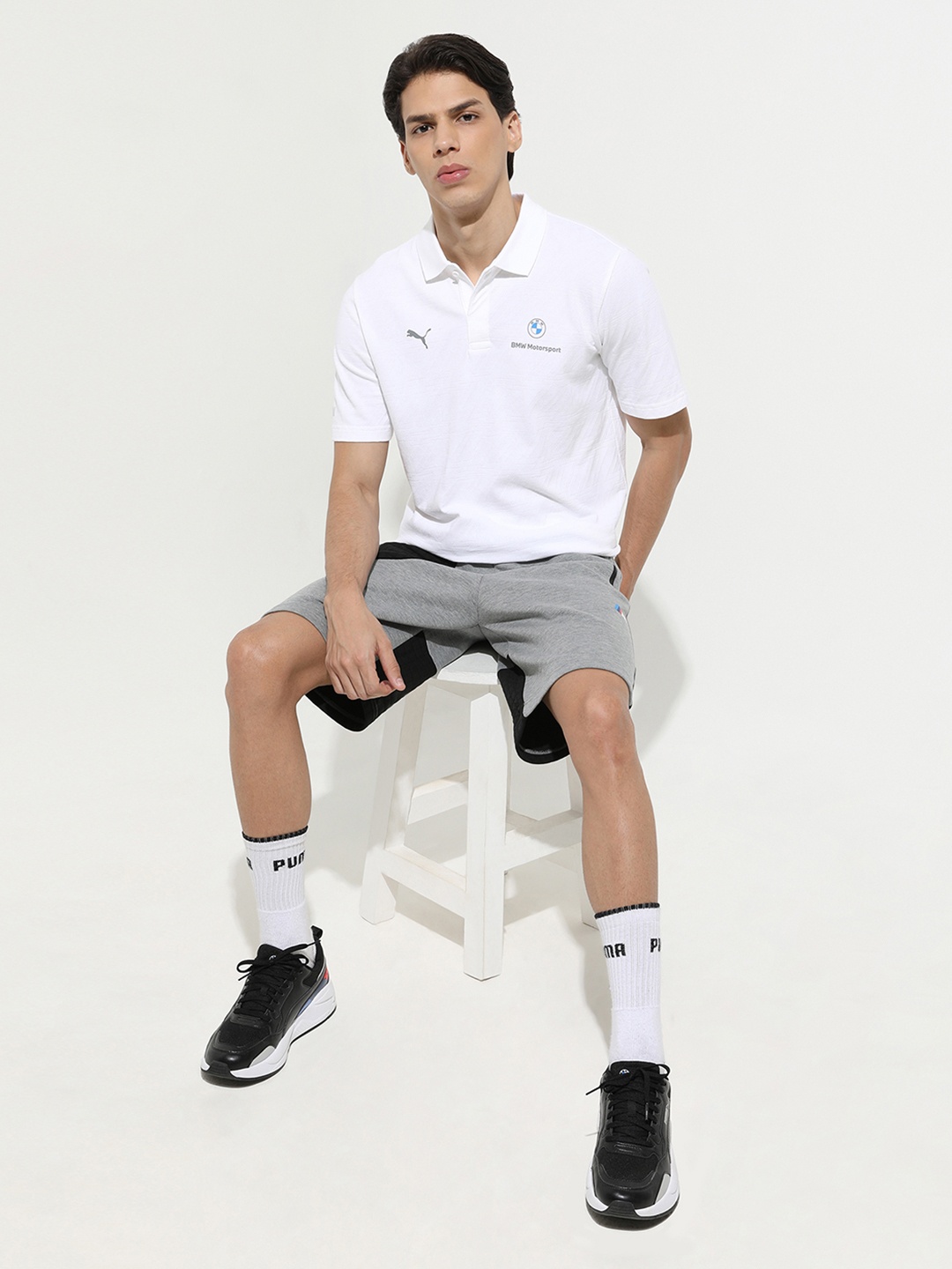 

PUMA Motorsport Men White BMW M Motorsport Jacquard Polo Collar Pure Cotton Motorsport T-shirt