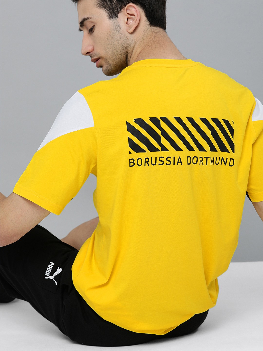 

Puma Men Yellow Printed BVB ftblCulture Pure Cotton Football T-shirt