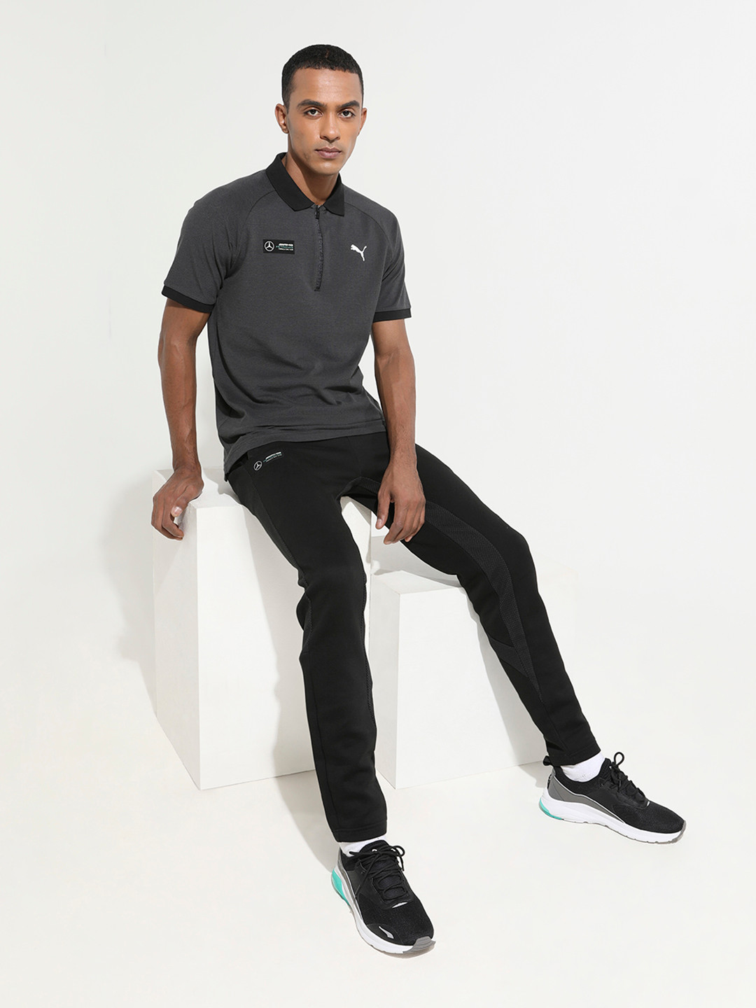 

PUMA Motorsport Mercedes AMG Petronas F1 2-Tone Polo Collar Pure Cotton T-shirt, Charcoal