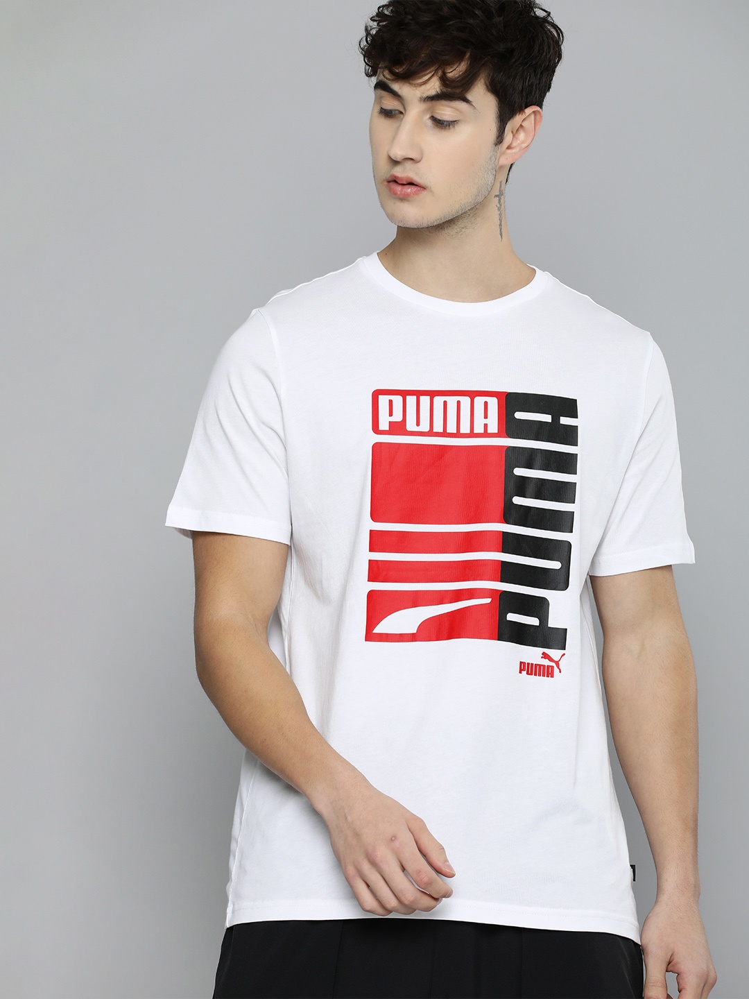 

Puma Men White Logo Typography Graphic Printed T-shirt