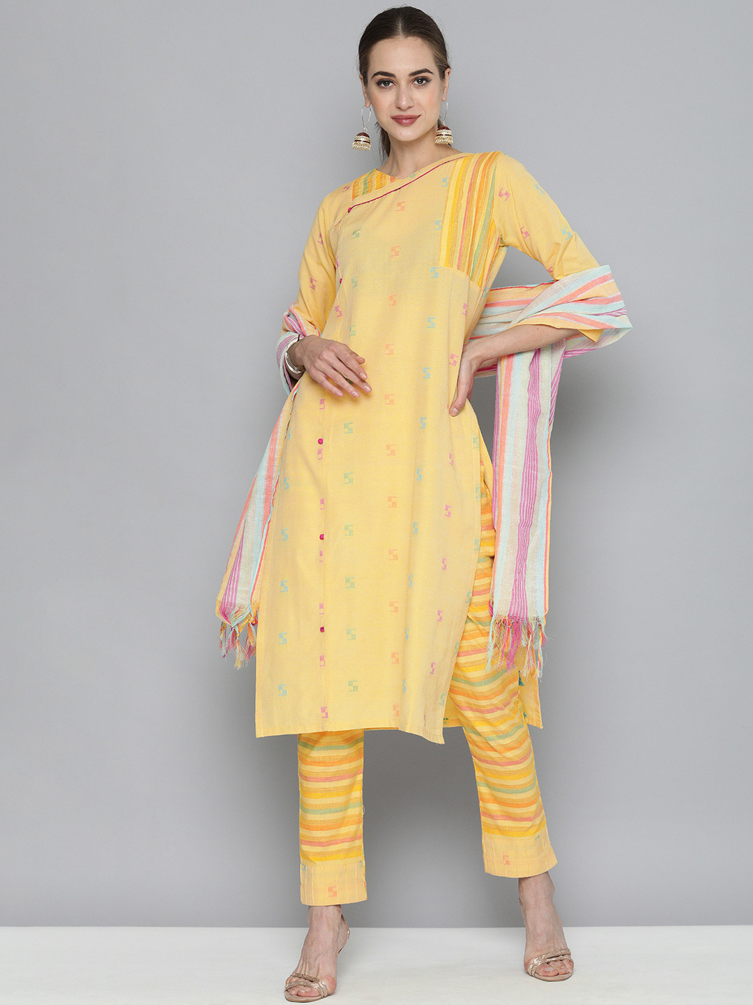 

Kvsfab Women Yellow Handloom Cotton Unstitched Dress Material