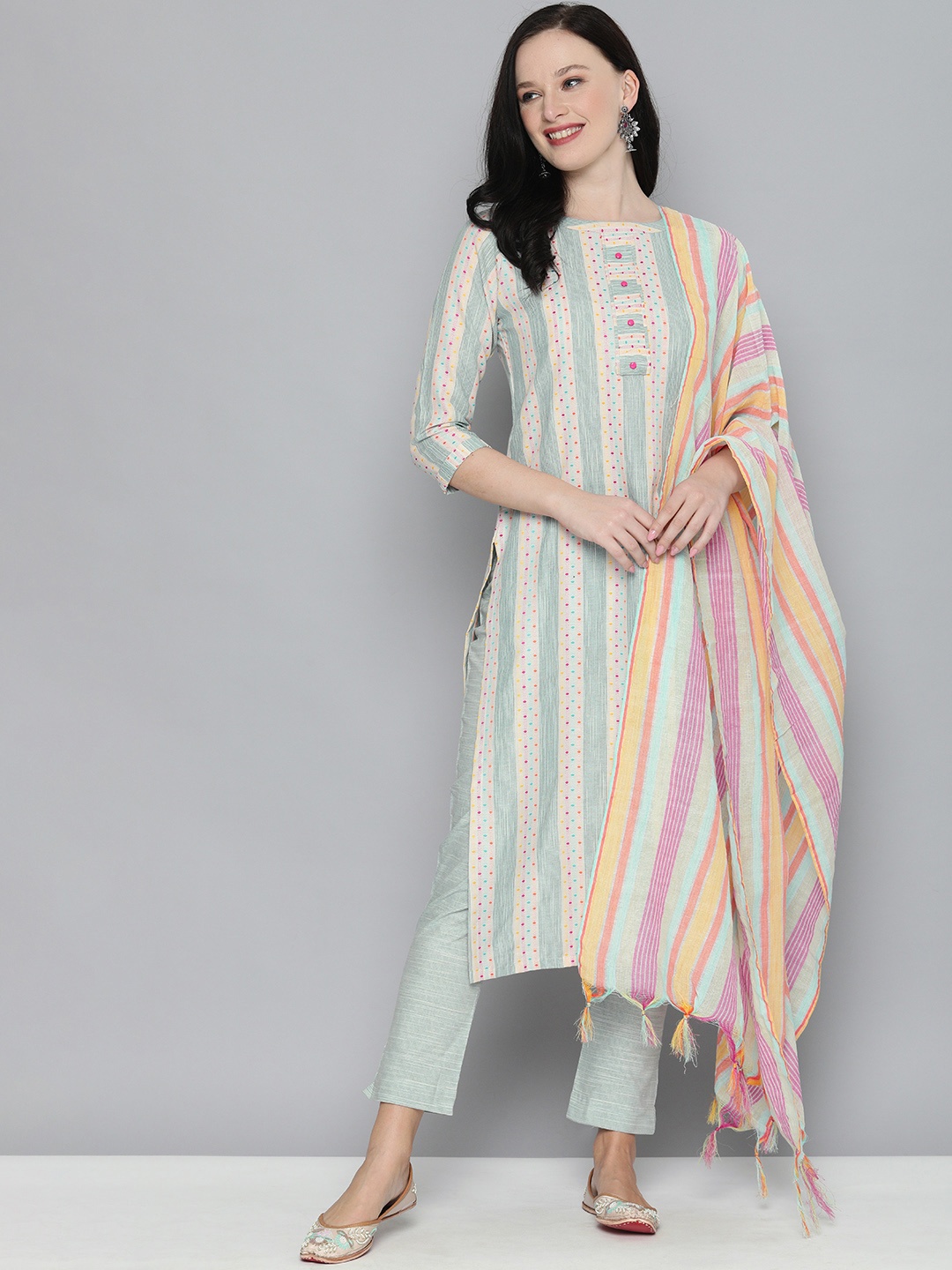 

Kvsfab Women Grey Handloom Cotton Unstitched Dress Material