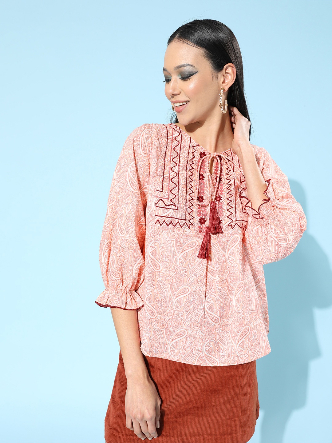 

Antheaa Women Pretty Pink Ethnic Motifs Top