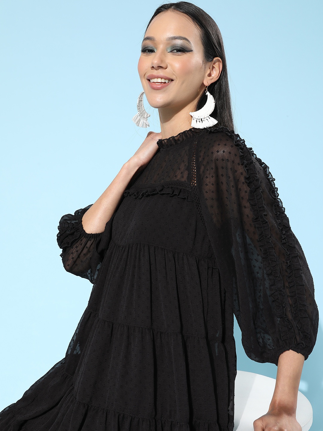 

Antheaa Black Chiffon A-Line Dress