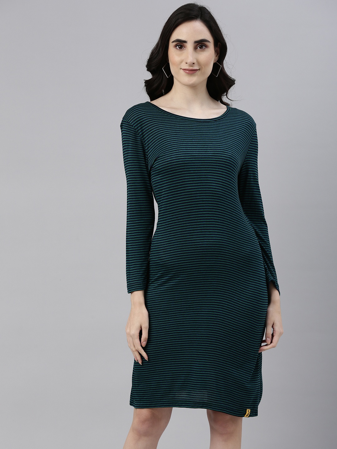 

Campus Sutra Women Green & Blue Striped Bodycon Dress