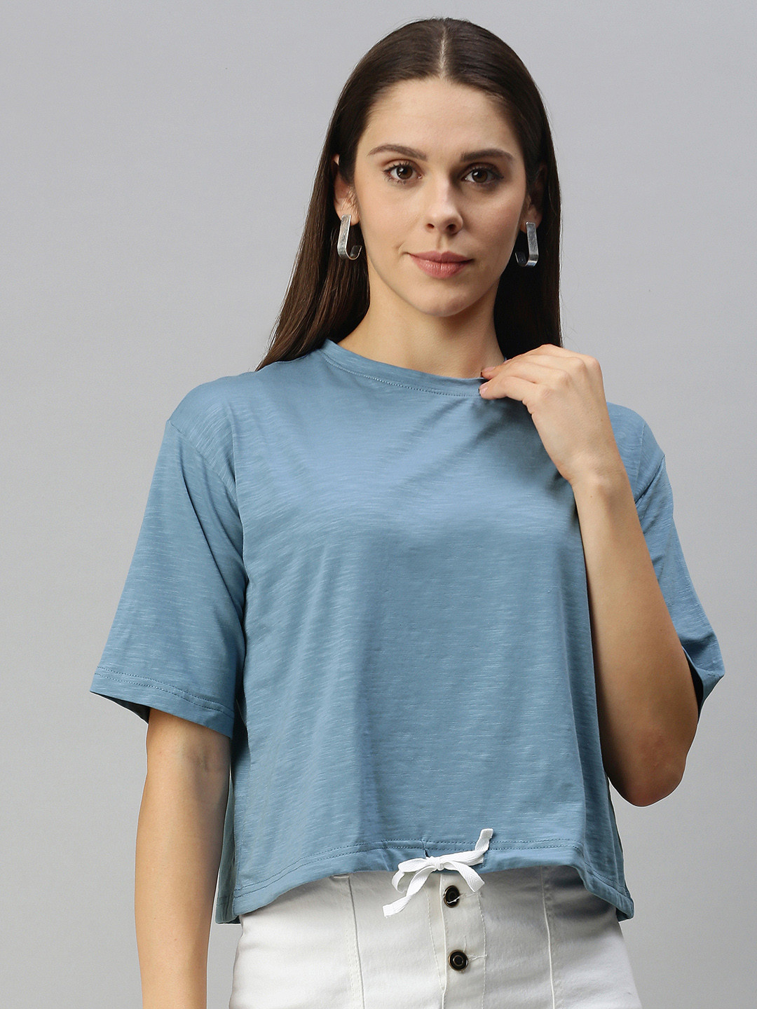 

Campus Sutra Blue Solid Boxy Top