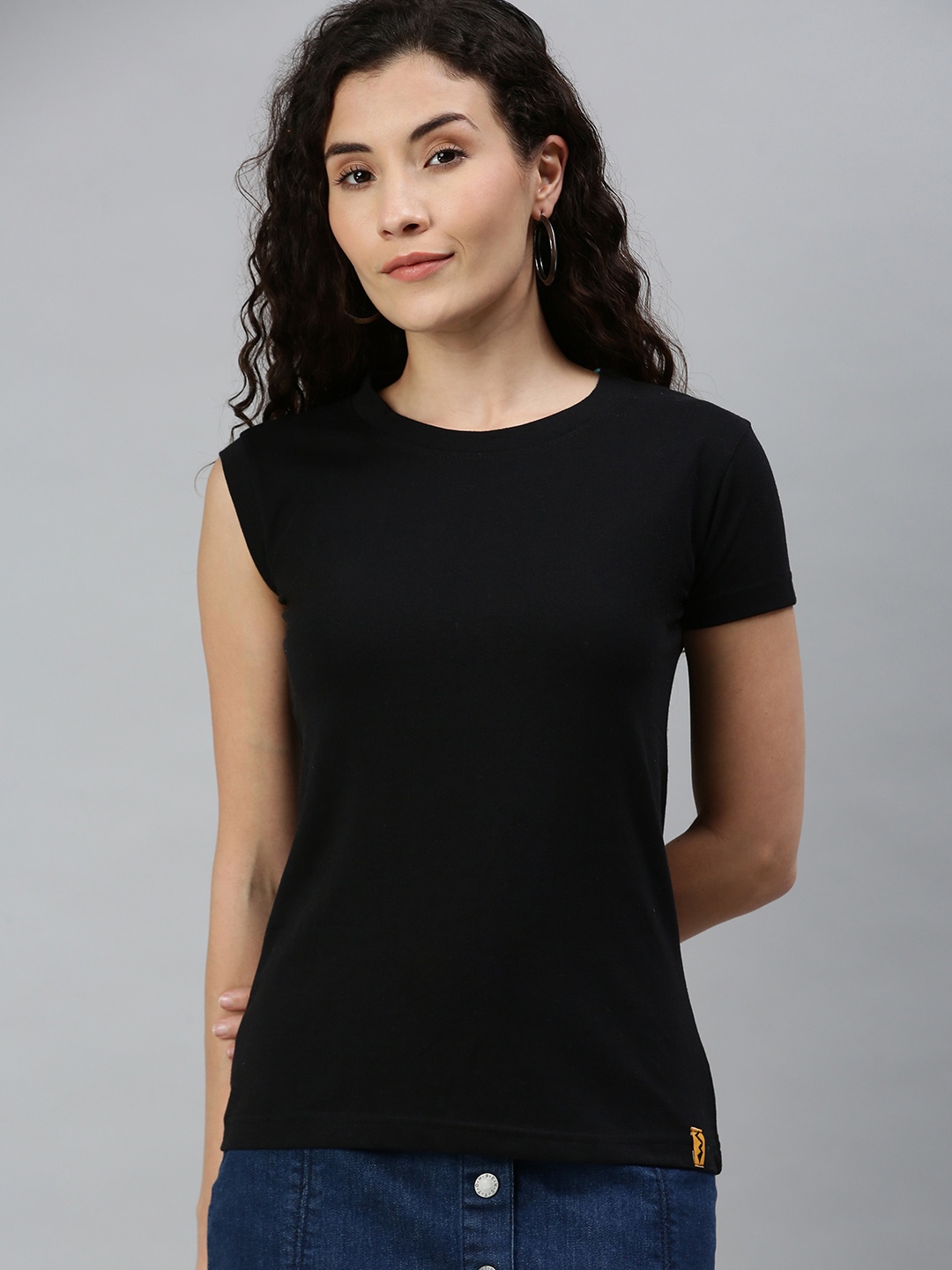 

Campus Sutra Black Pure Cotton Regular Top