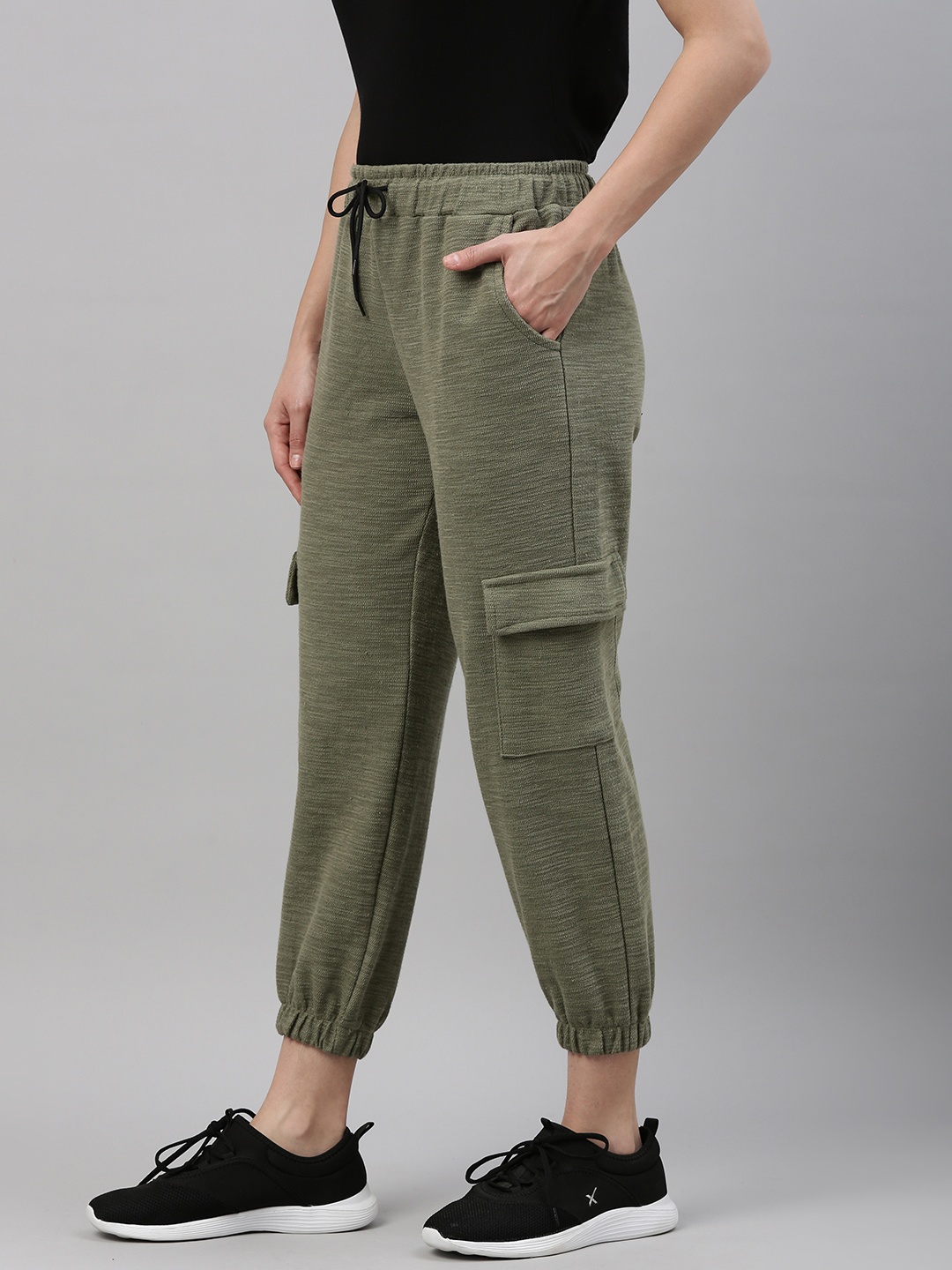 

Campus Sutra Women Green Self-design Cotton Active Joggers