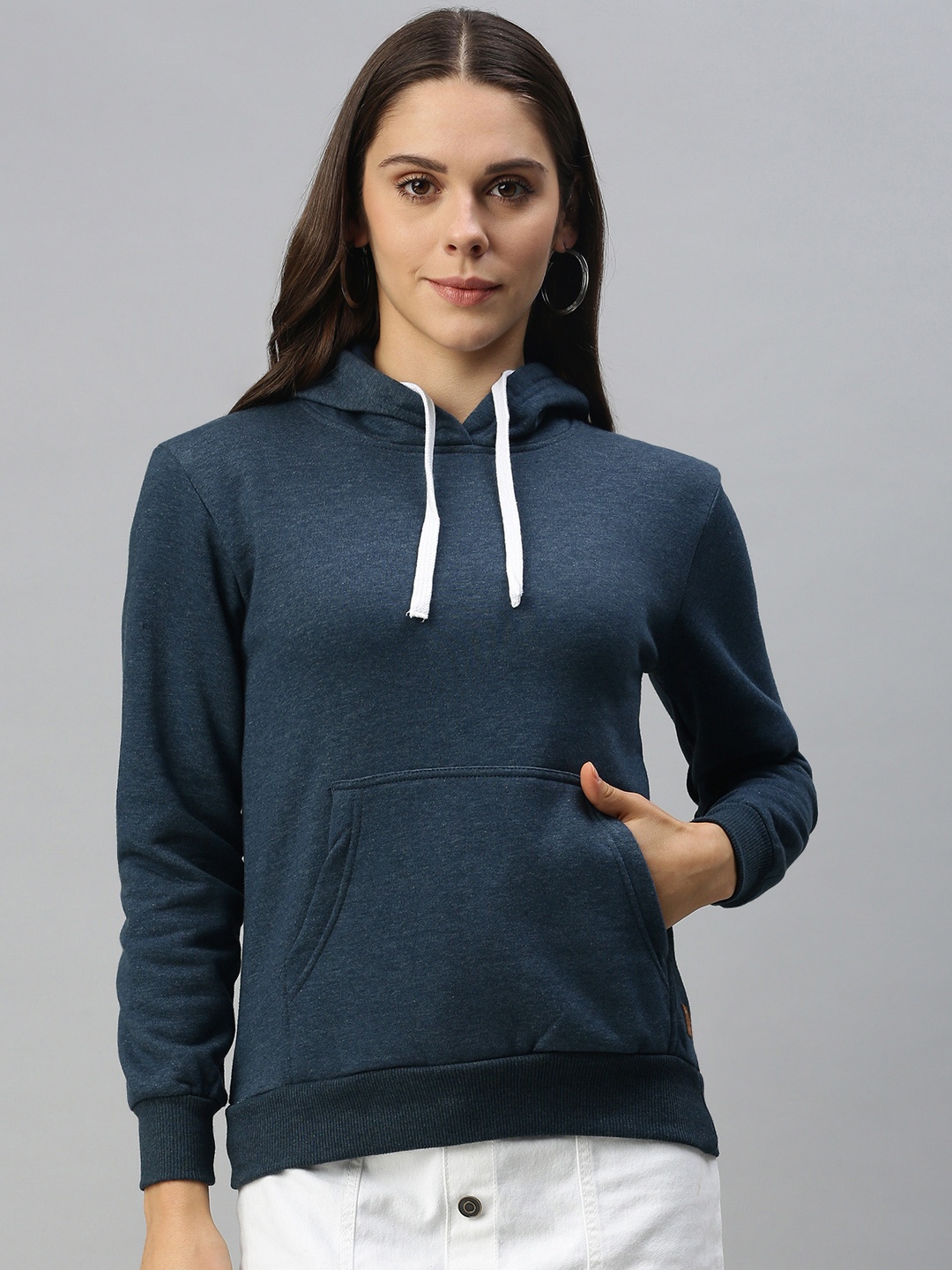 

Campus Sutra Women Teal Blue Hooded Sweatshirt