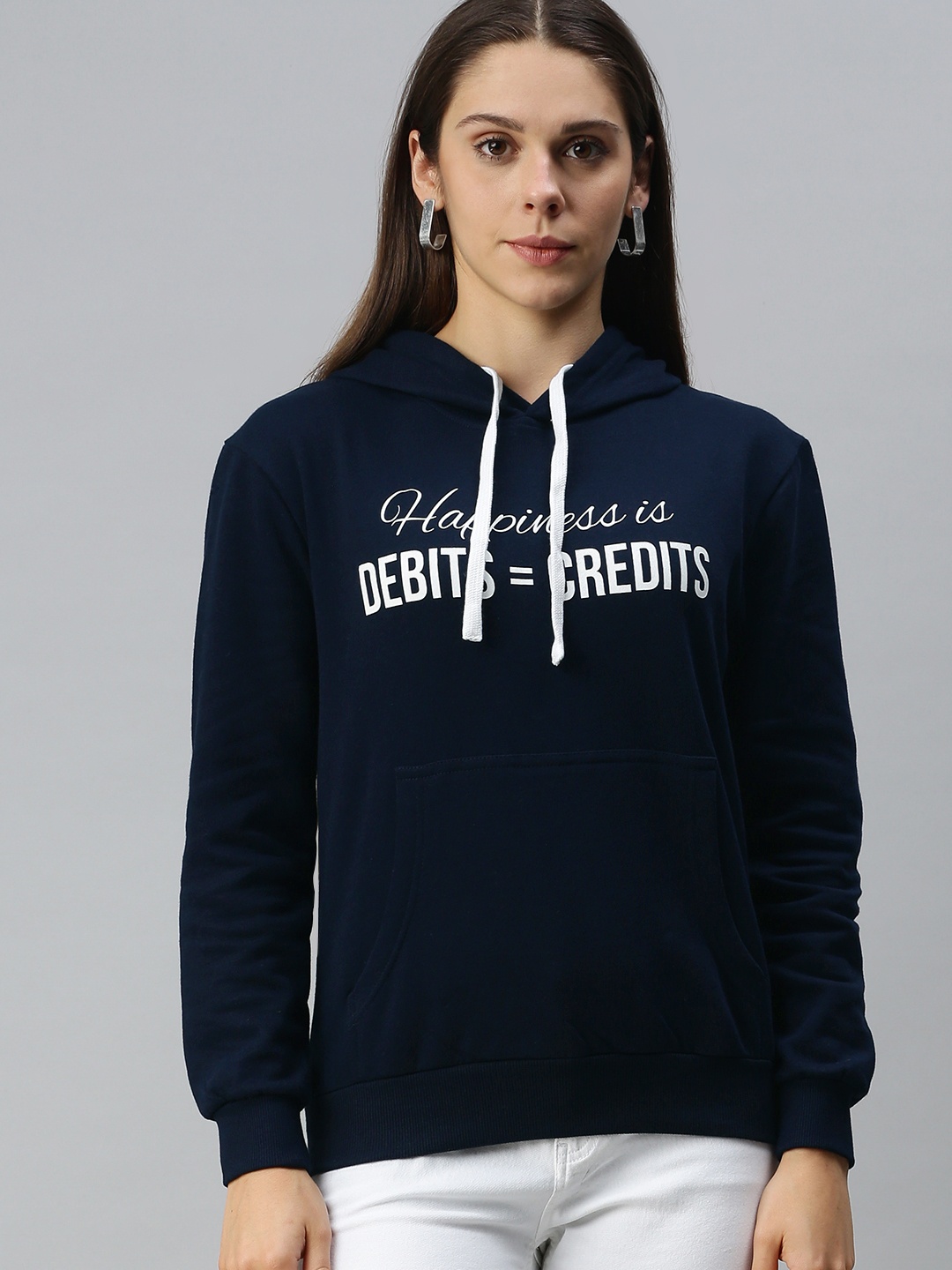 

Campus Sutra Women Navy Blue Printed Hooded Pullover Sweatshirt