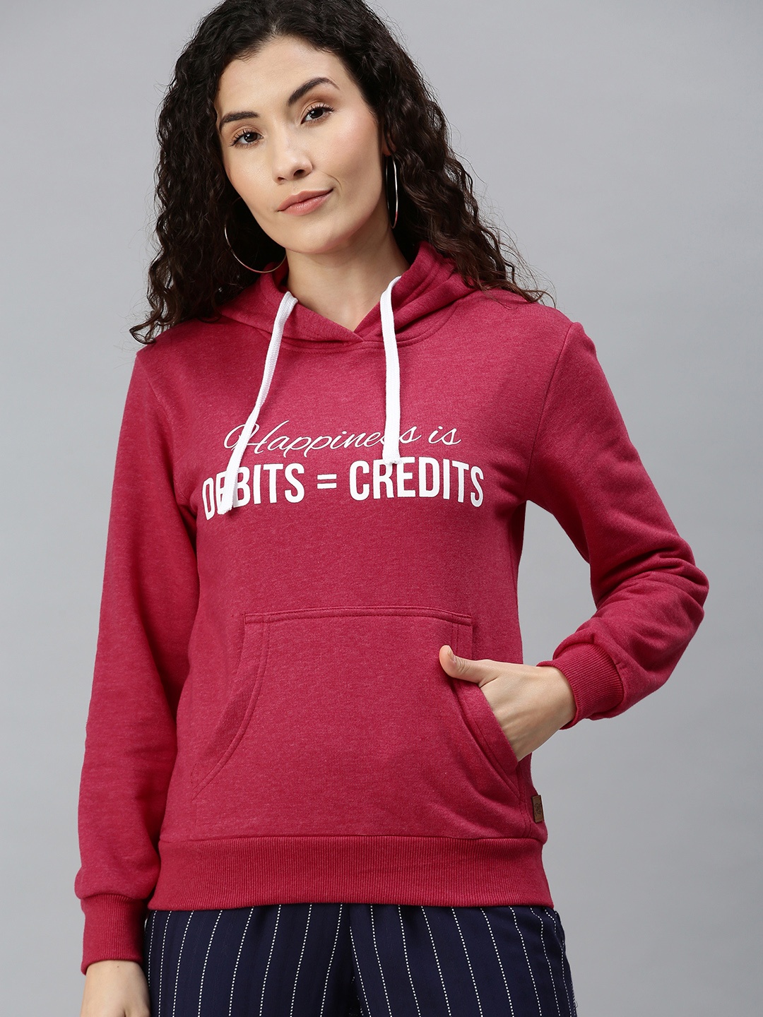 

Campus Sutra Women Maroon Printed Hooded Sweatshirt