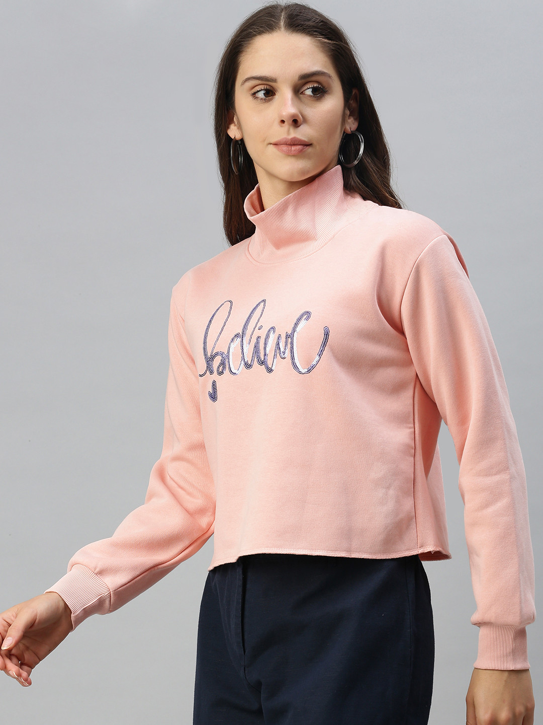 

Campus Sutra Women Pink Sequined Pullover Sweatshirt