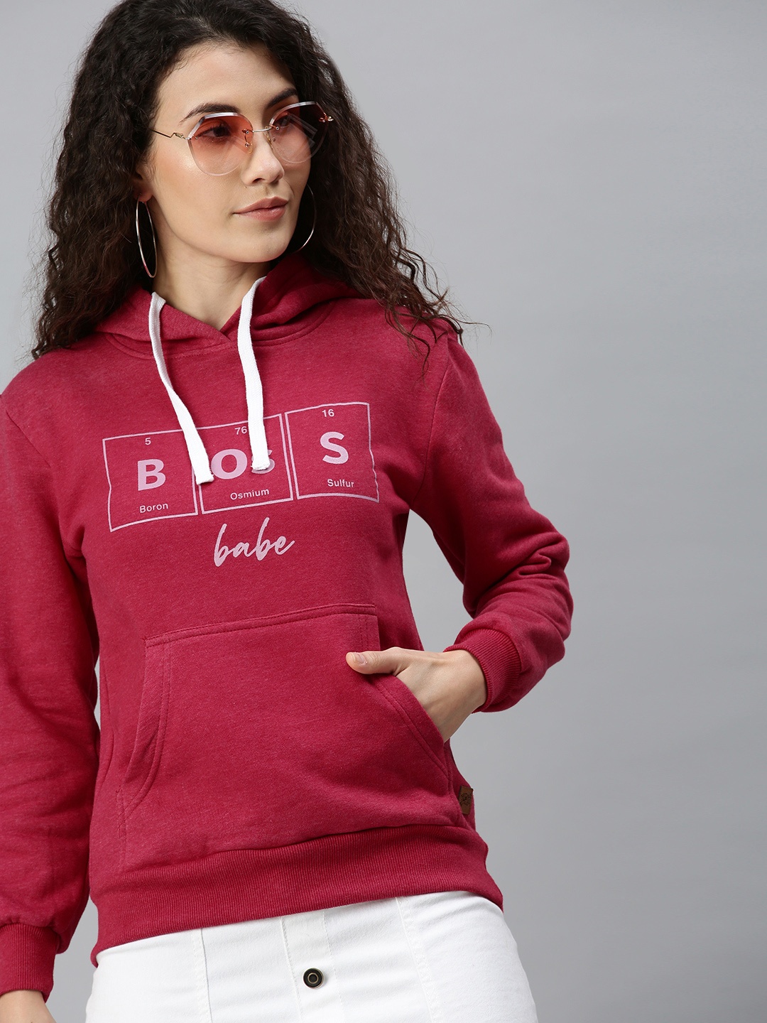 

Campus Sutra Women Maroon Printed Hooded Sweatshirt