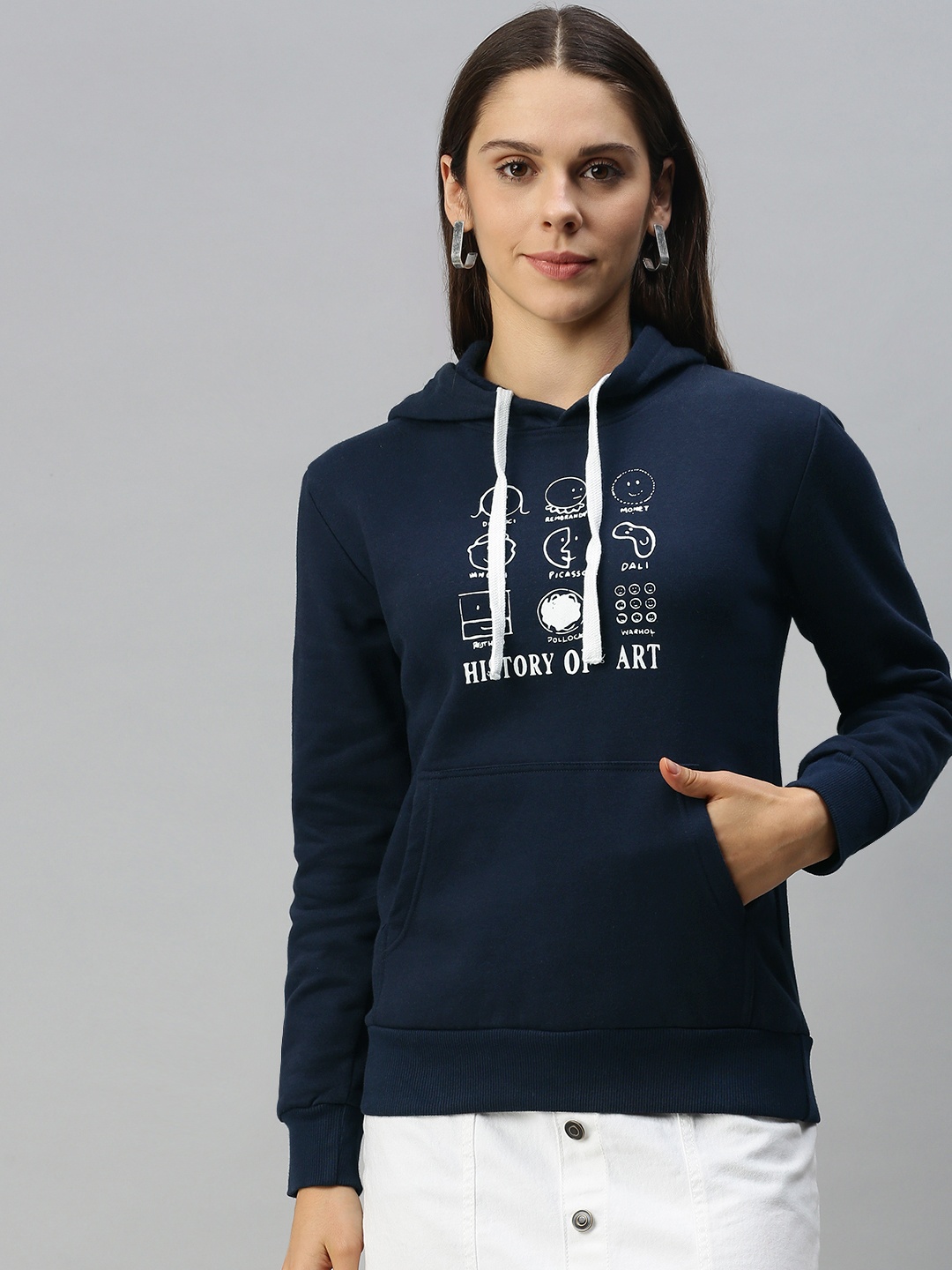 

Campus Sutra Women Navy Blue Printed Hooded Sweatshirt