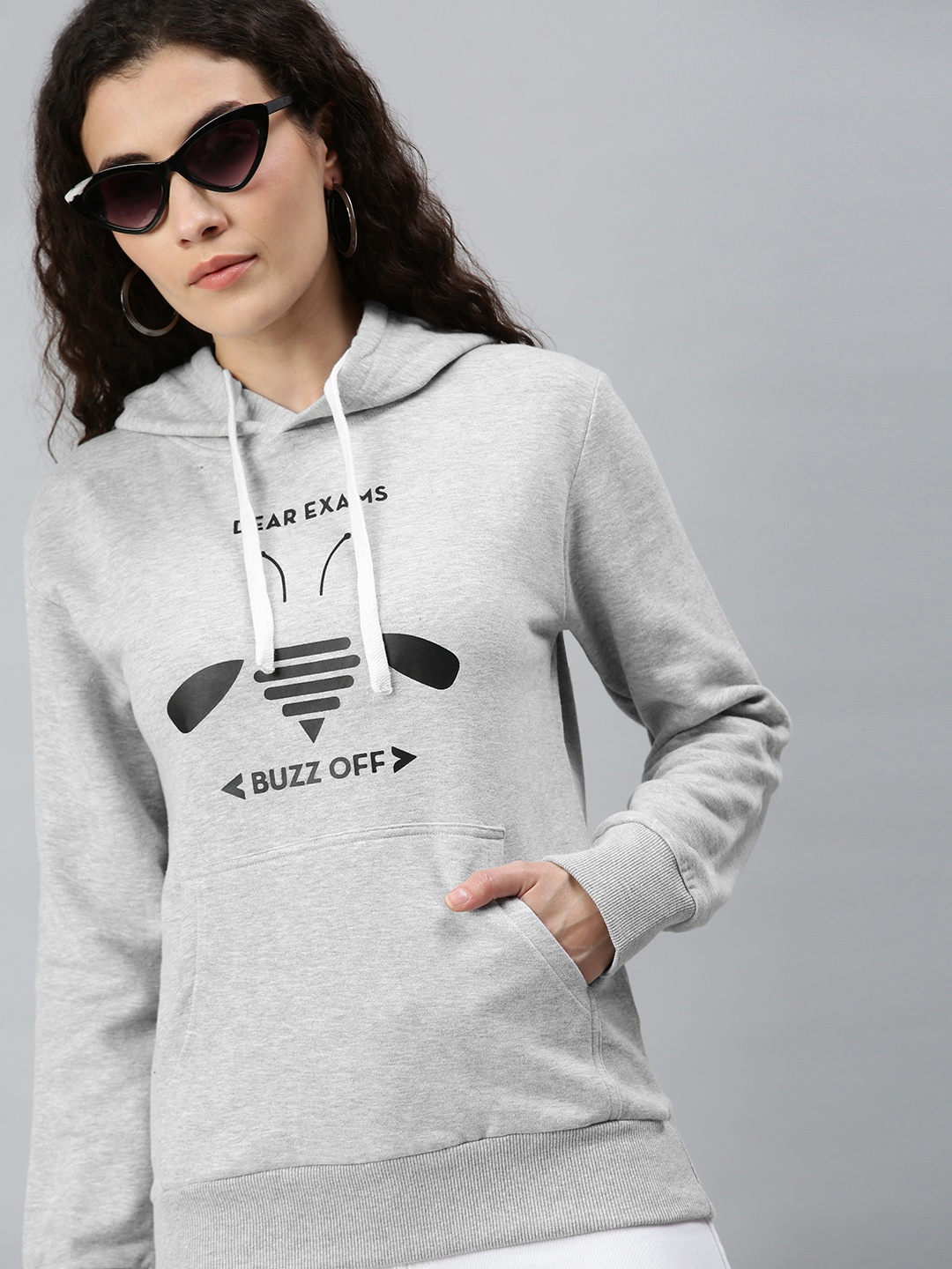 

Campus Sutra Women Grey Printed Hooded Sweatshirt