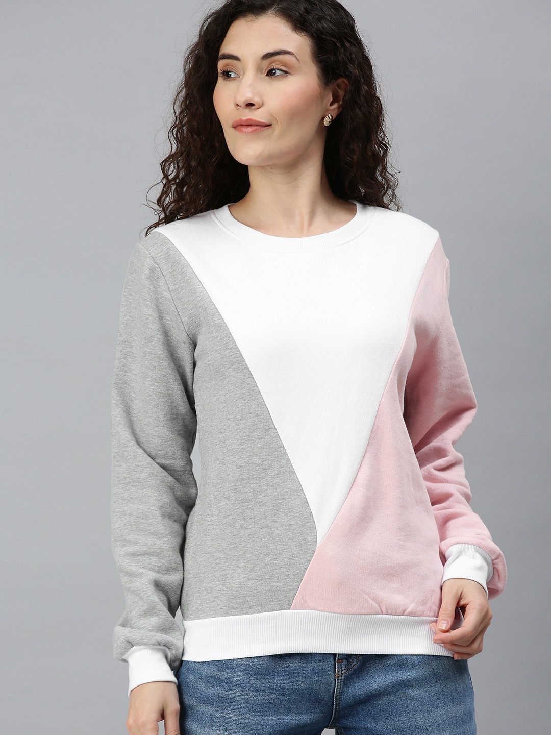 

Campus Sutra Women White & Pink Colourblocked Pullover Sweatshirt
