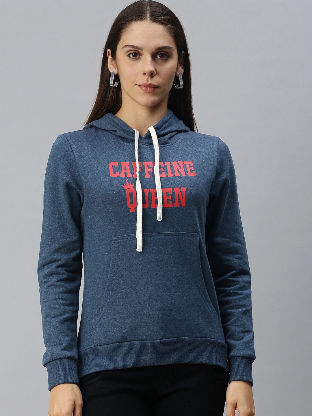 

Campus Sutra Women Teal Blue Printed Hooded Sweatshirt