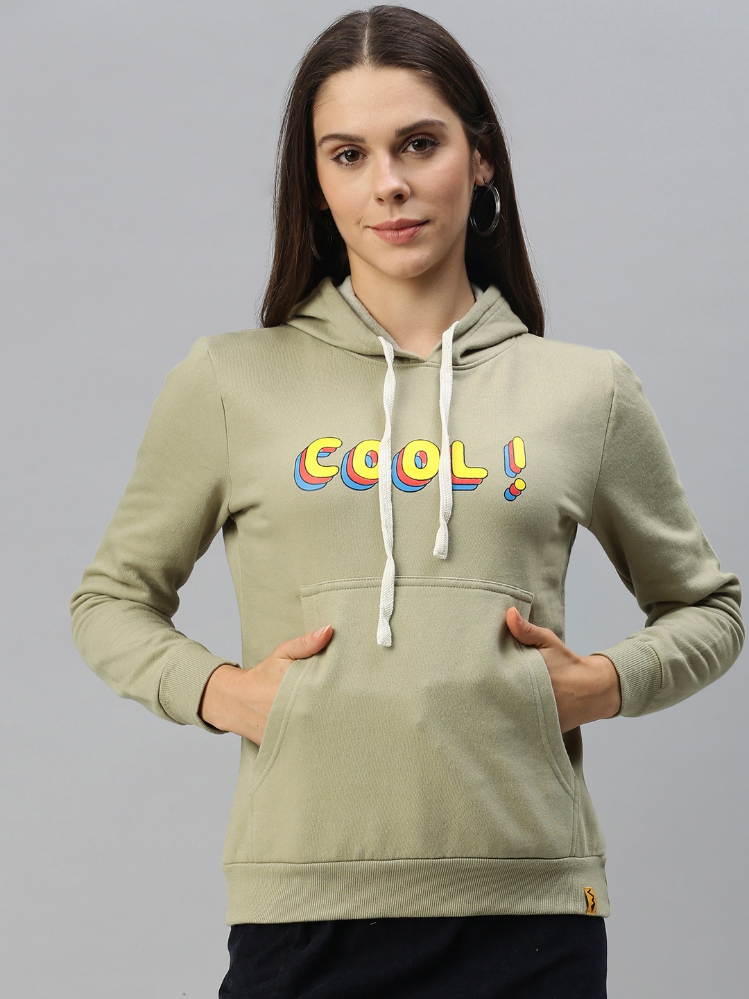

Campus Sutra Women Olive Green Printed Hooded Sweatshirt