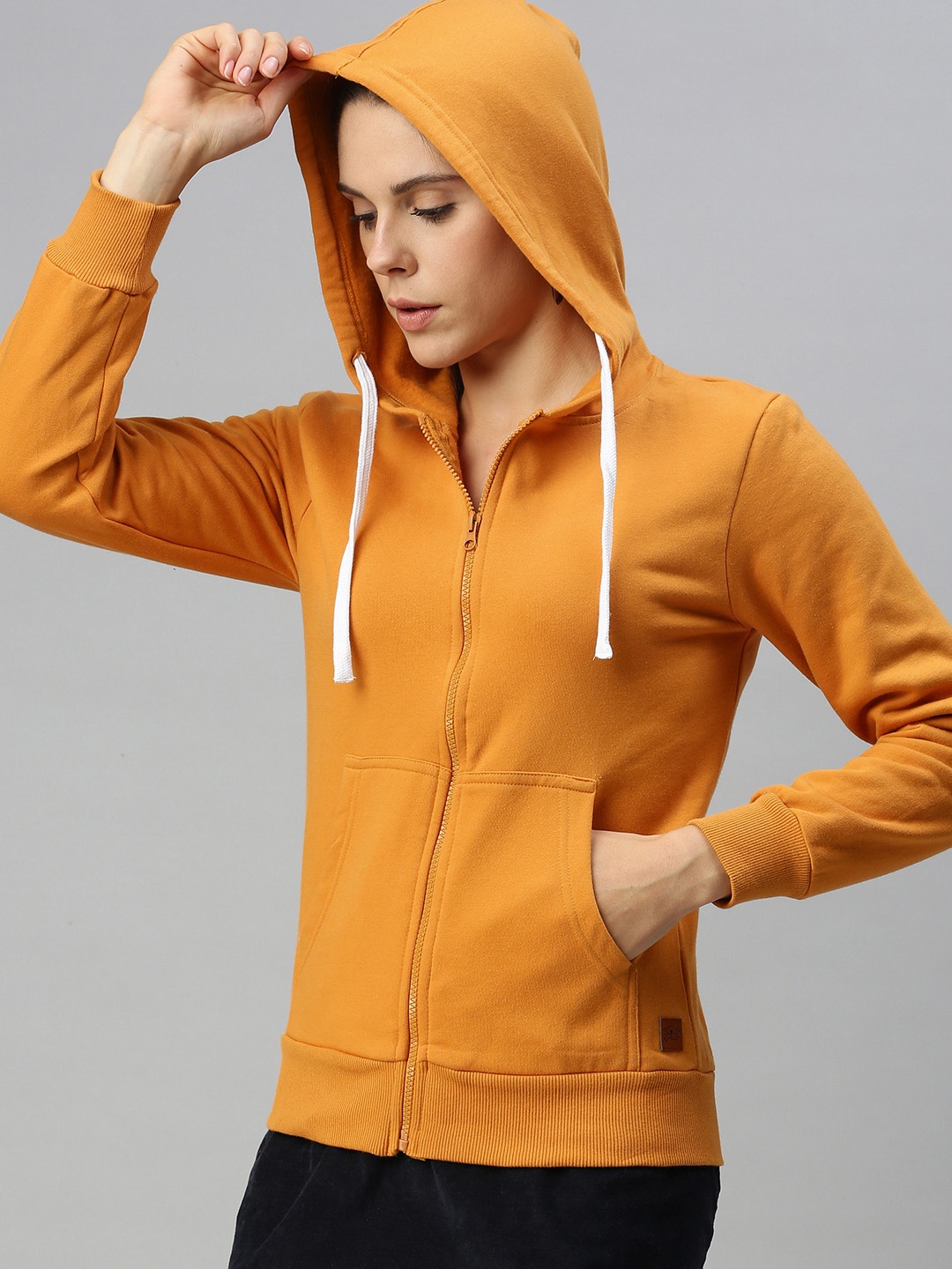 

Campus Sutra Women Mustard Hooded Sweatshirt