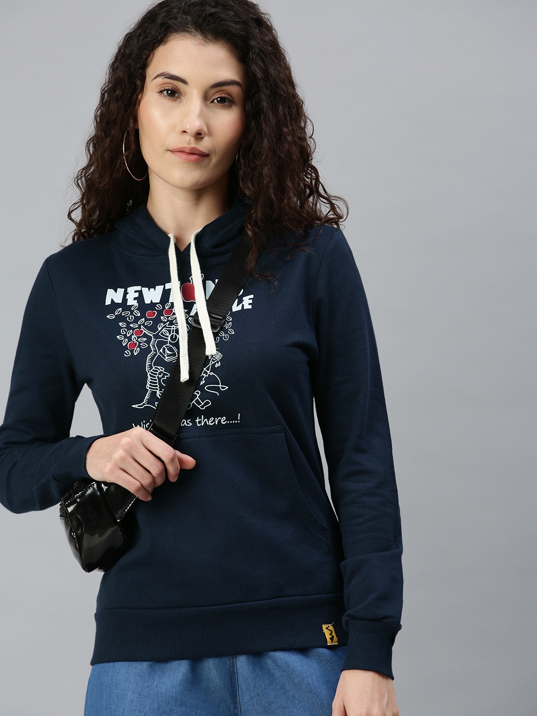 

Campus Sutra Women Navy Blue Printed Hooded Sweatshirt