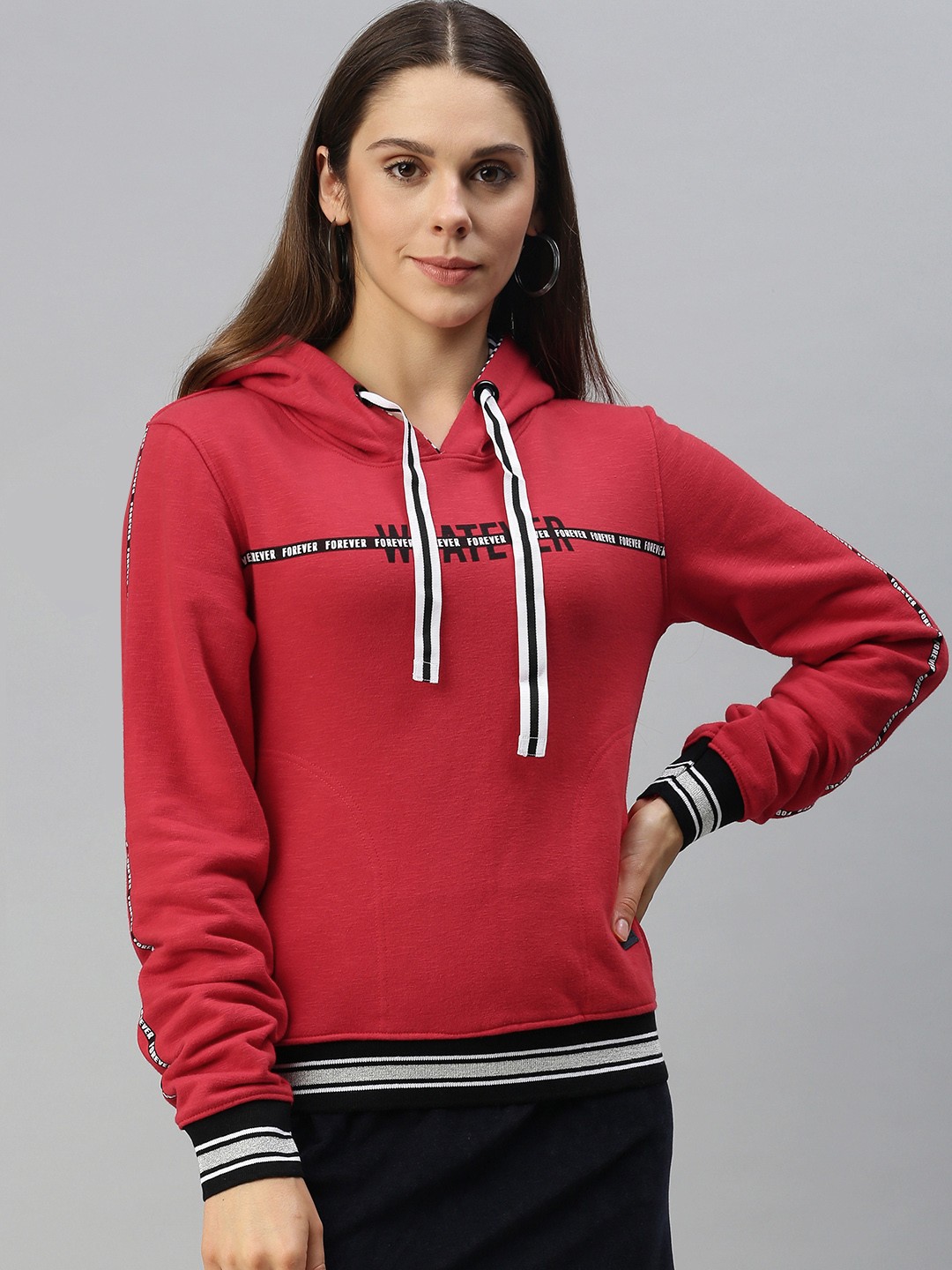 

Campus Sutra Women Red Printed Hooded Sweatshirt