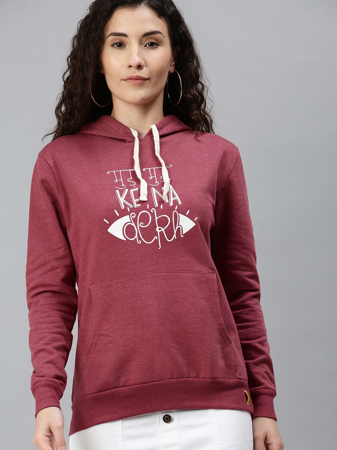 

Campus Sutra Women Maroon Printed Hooded Sweatshirt