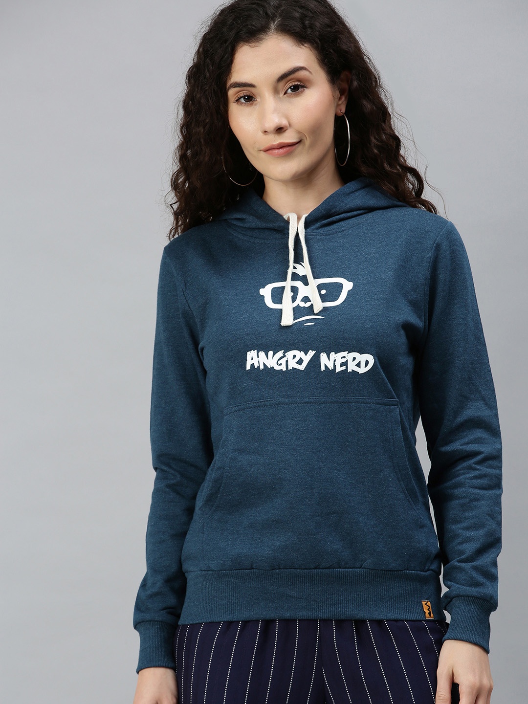 

Campus Sutra Women Navy Blue Printed Hooded Sweatshirt