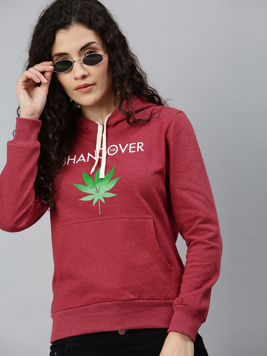 

Campus Sutra Women Maroon Printed Hooded Pullover Sweatshirt