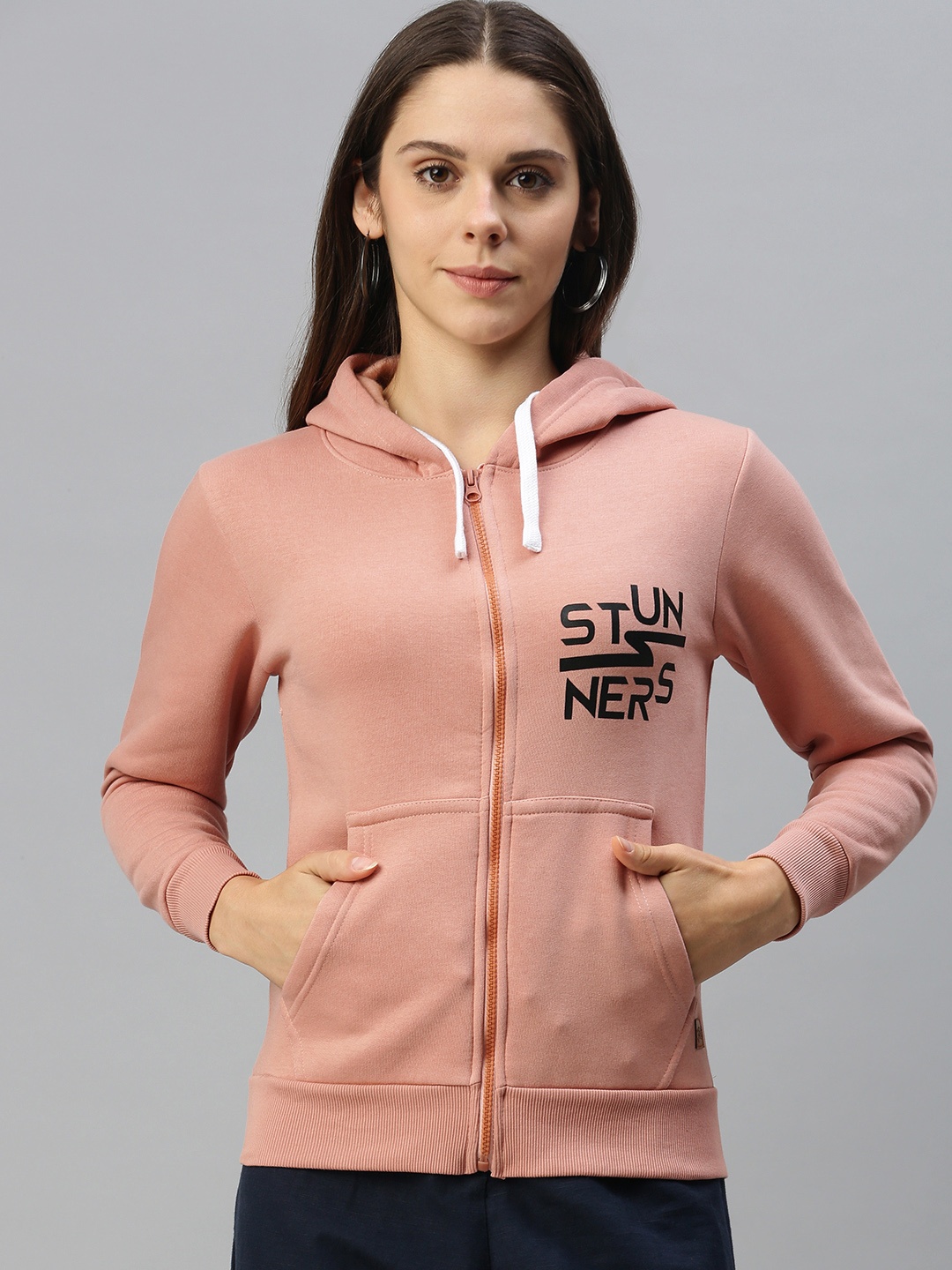 

Campus Sutra Women Pink Placement Printed Hooded Sweatshirt