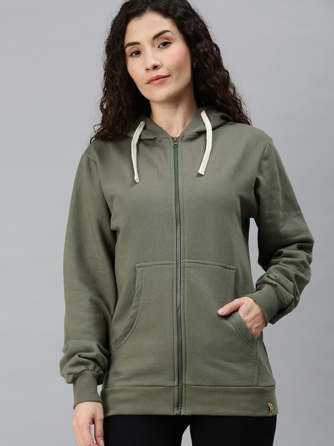 

Campus Sutra Women Olive Green Hooded Sweatshirt